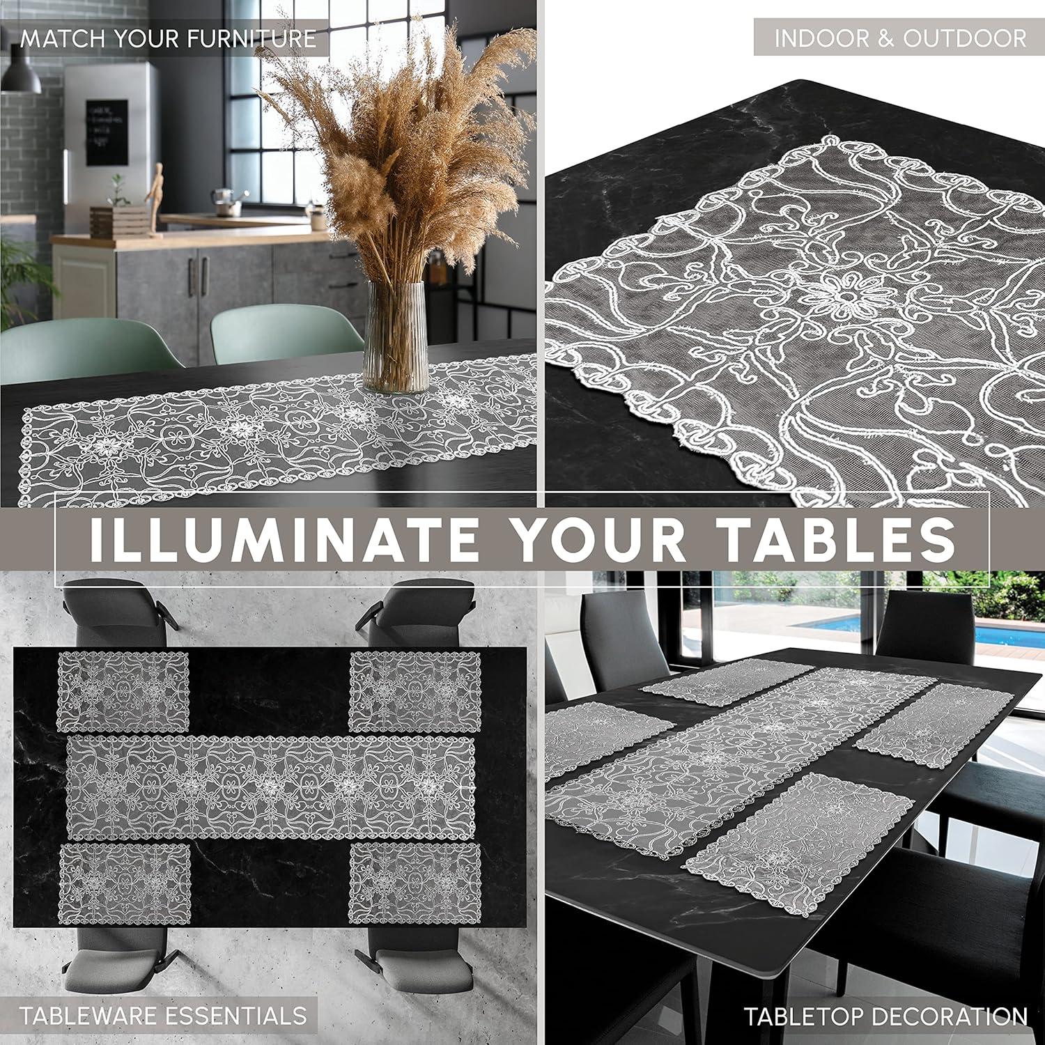 Elegant Comfort Embroidered Ingrid Table Runner, Lace-Style Dresser Scarf for Home and Dining Room, Decorative Tabletop Accent for Kitchen, Indoor, and Outdoor Use, 16 X 20 Inches, White