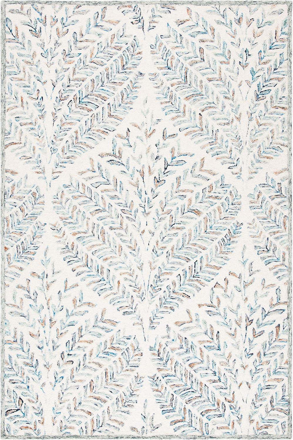 Ivory and Blue Hand-Tufted Wool 4' x 6' Area Rug