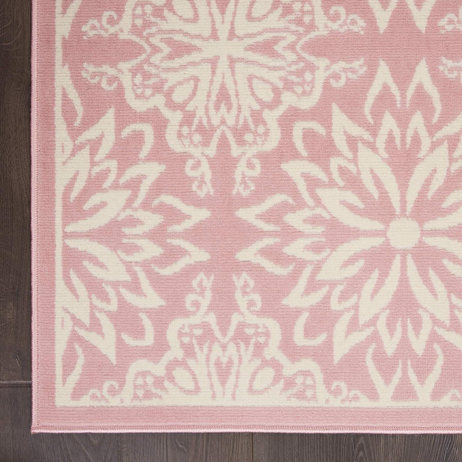 Nourison Jubilant Geometric Floral Ivory/Pink 5'3" x 7'3" Area Rug, (5' x 7')