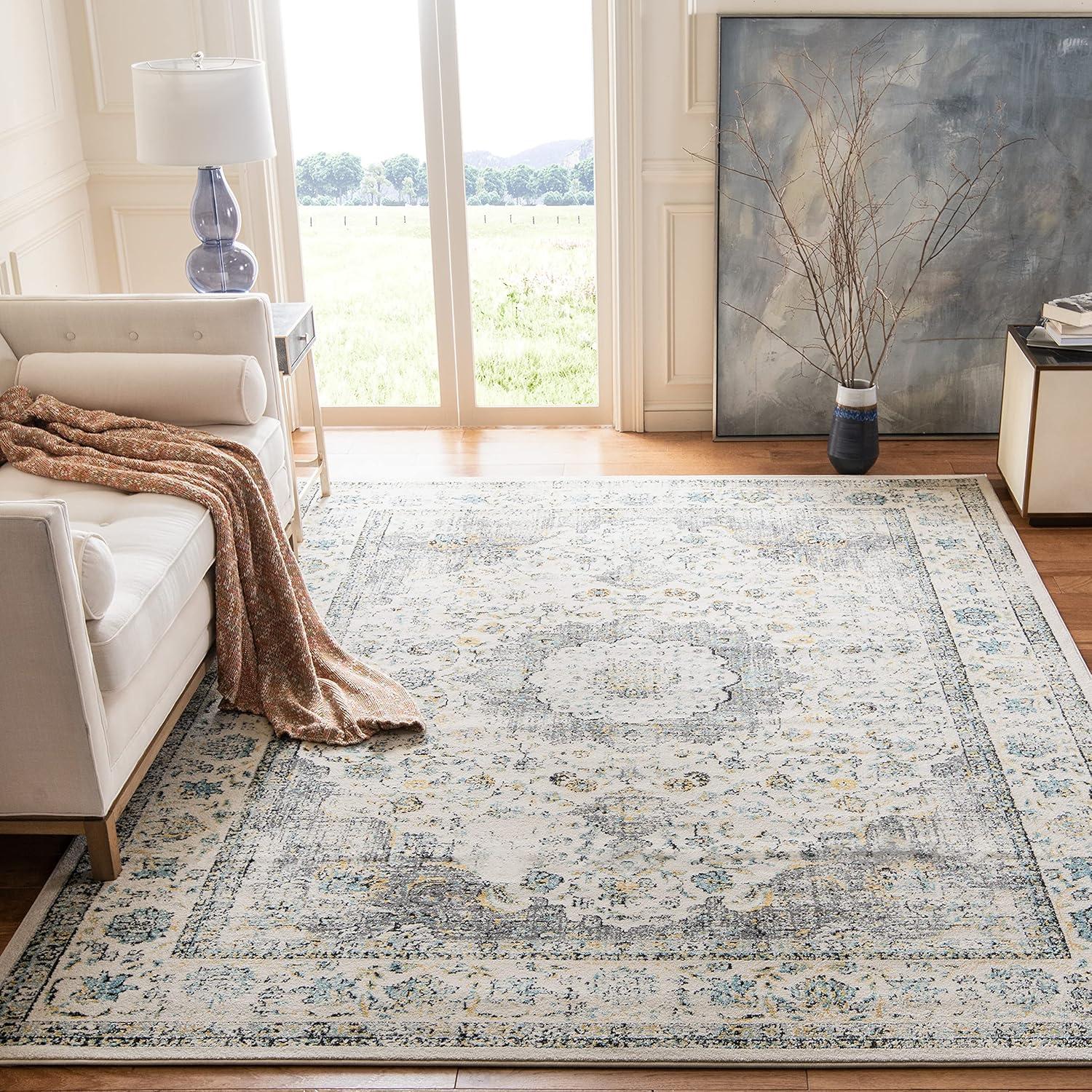 SAFAVIEH Evoke Teale Bordered Area Rug, Grey/Gold, 12' x 18'