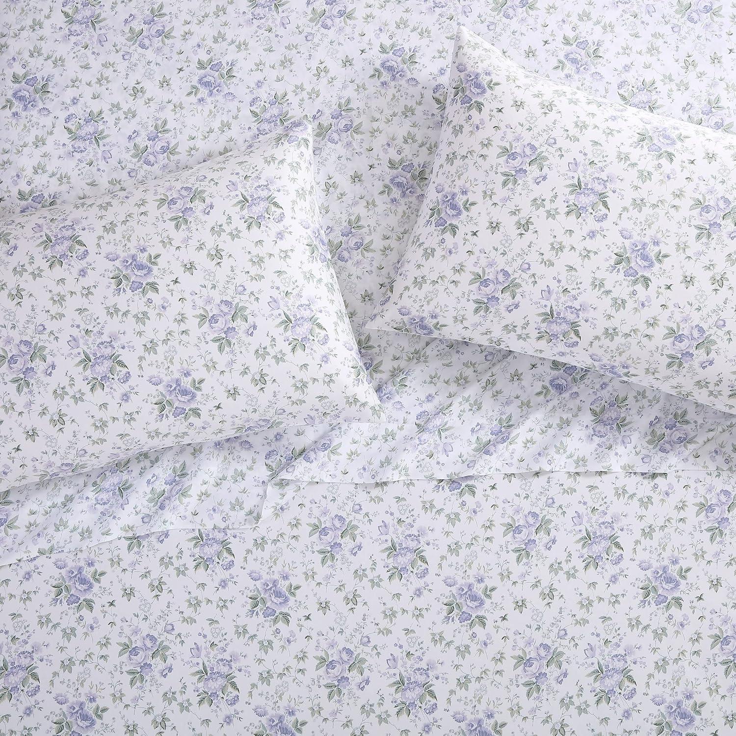 Queen Blue Floral Cotton Sateen Sheet Set