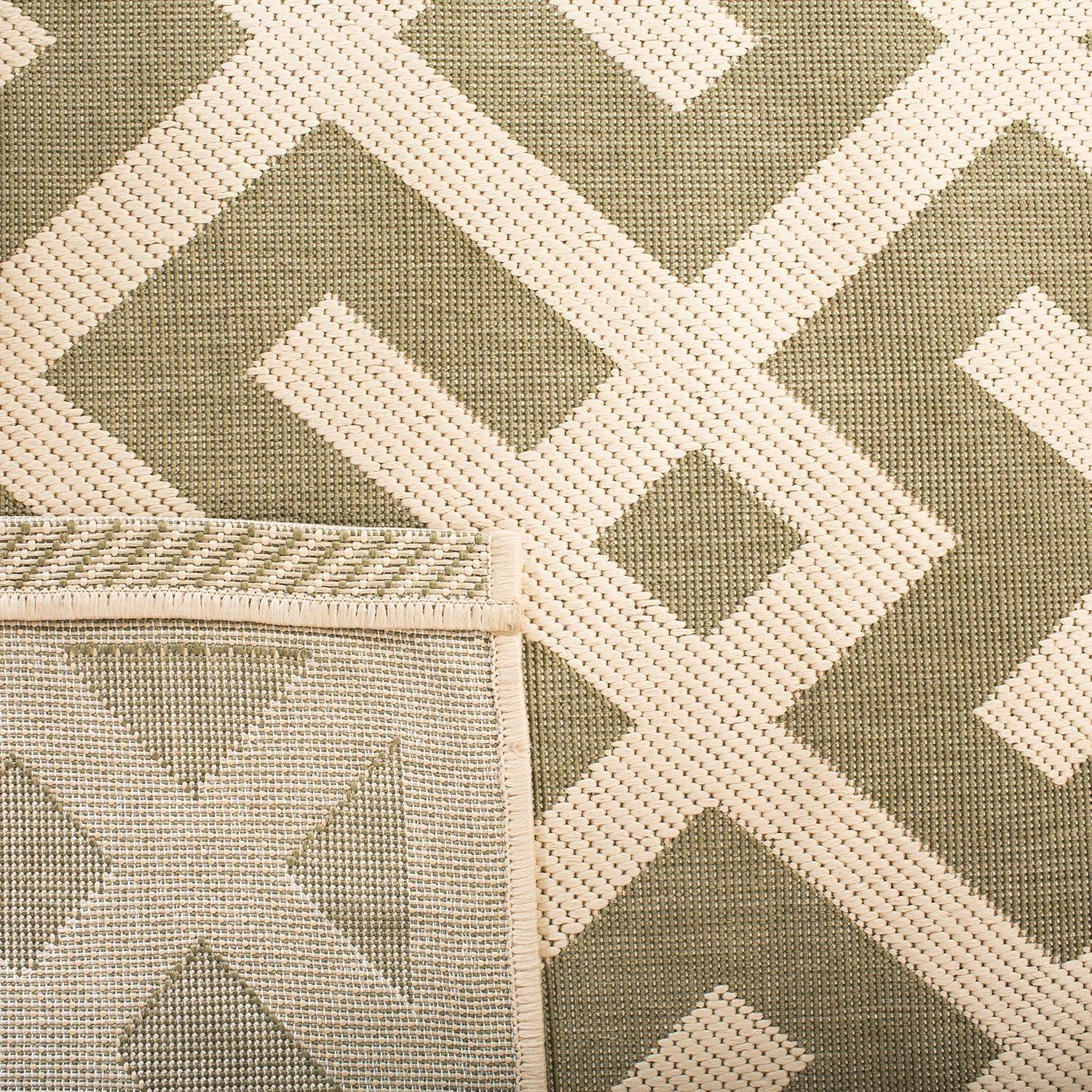 SAFAVIEH Courtyard Alvin Geometric Indoor/Outdoor Runner Rug, Green/Bone, 2'3" x 10'