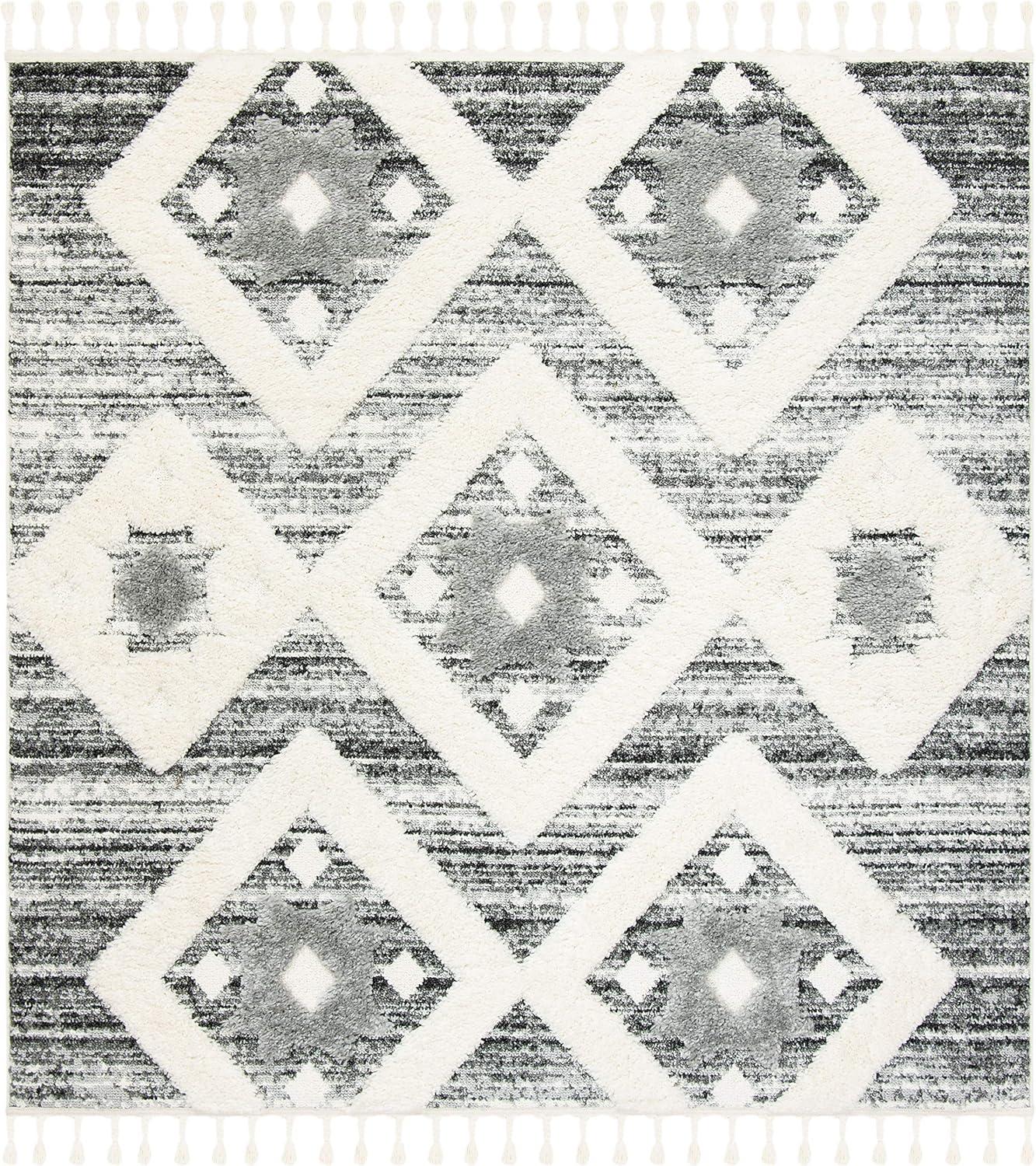 Moroccan Tassel Shag MTS664 Power Loomed Indoor Accent Rug - Grey/Ivory - 4'x4' - Safavieh