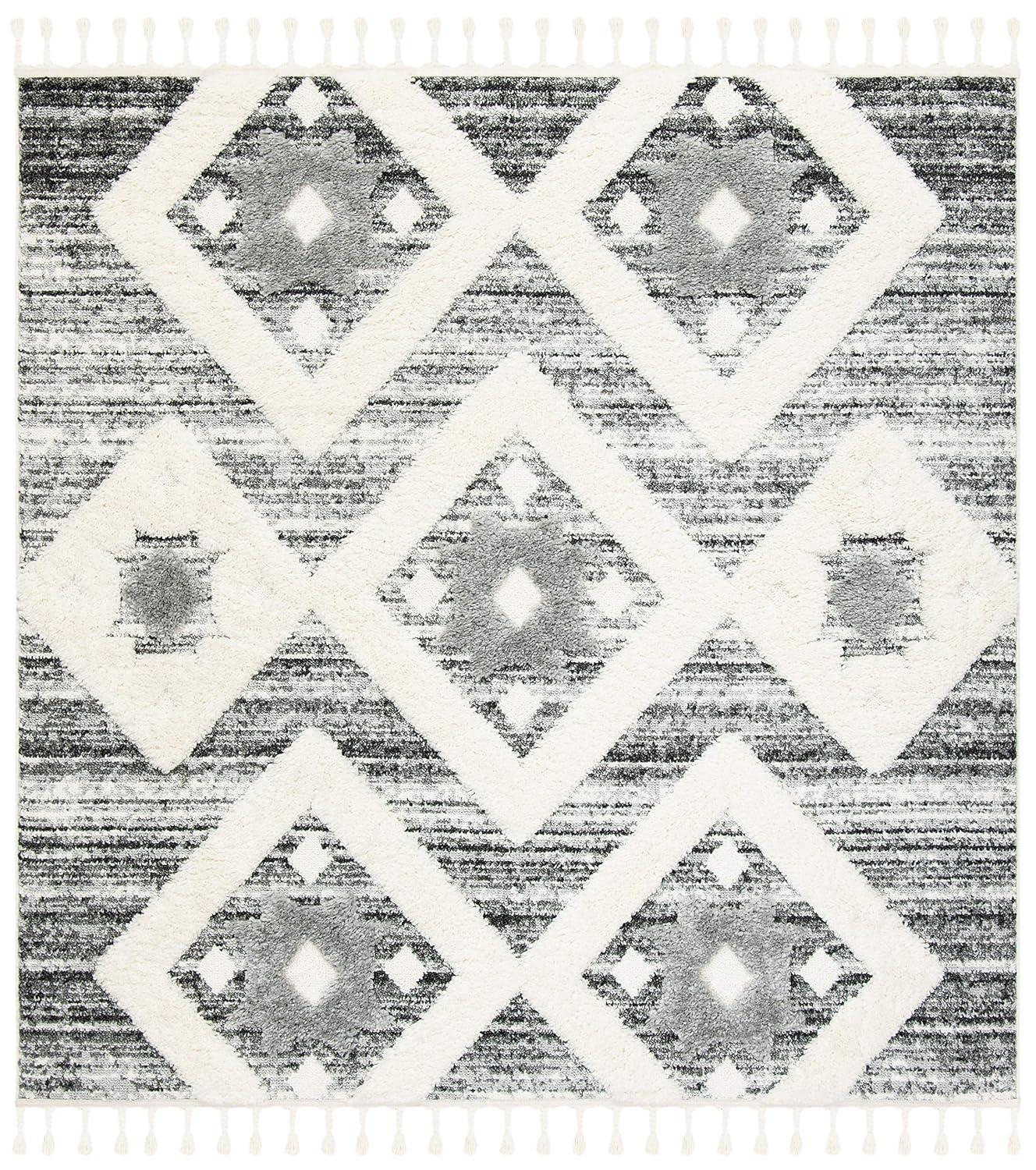 Moroccan Tassel Shag MTS664 Power Loomed Indoor Accent Rug - Grey/Ivory - 4'x4' - Safavieh