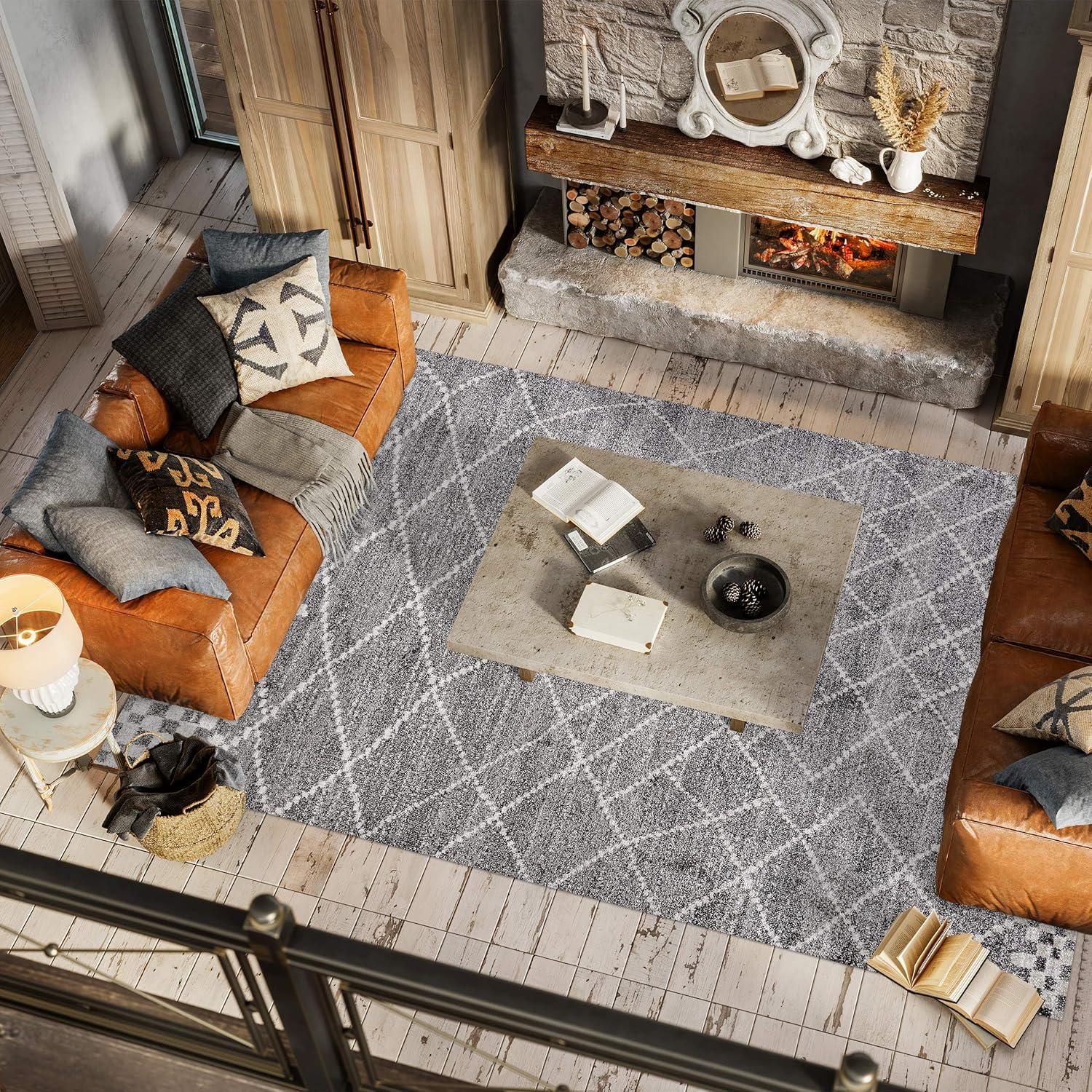 4'x6' Asilah Moroccan Modern Diamond Area Rug, Gray - JONATHAN Y