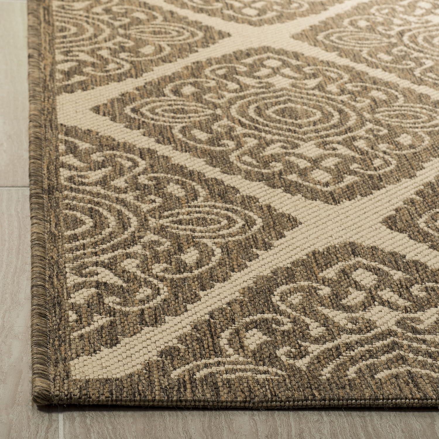 Cream and Beige Geometric Flatweave Synthetic 8' x 10' Area Rug