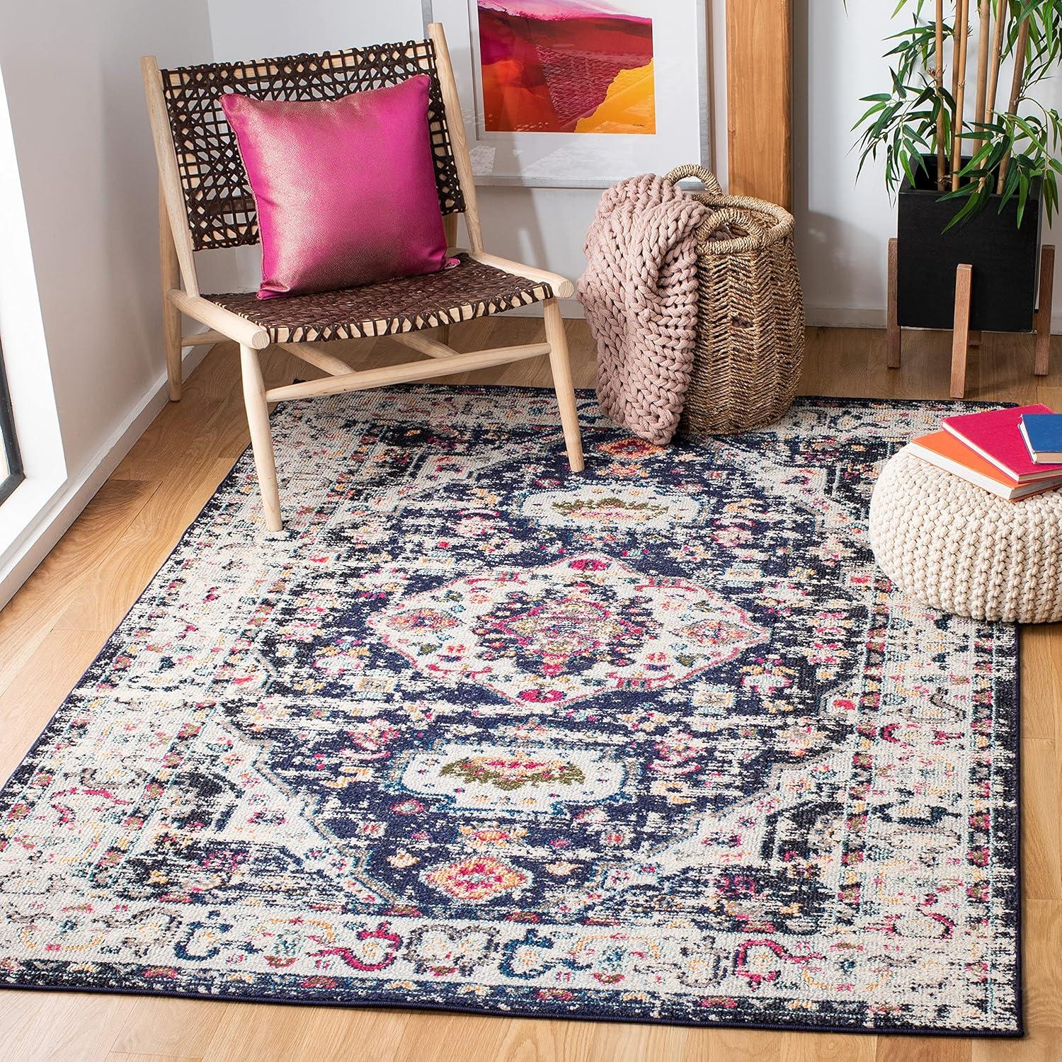 Madison MAD468 Power Loomed Indoor Area Rug - Navy/Ivory - 4'x6' - Safavieh
