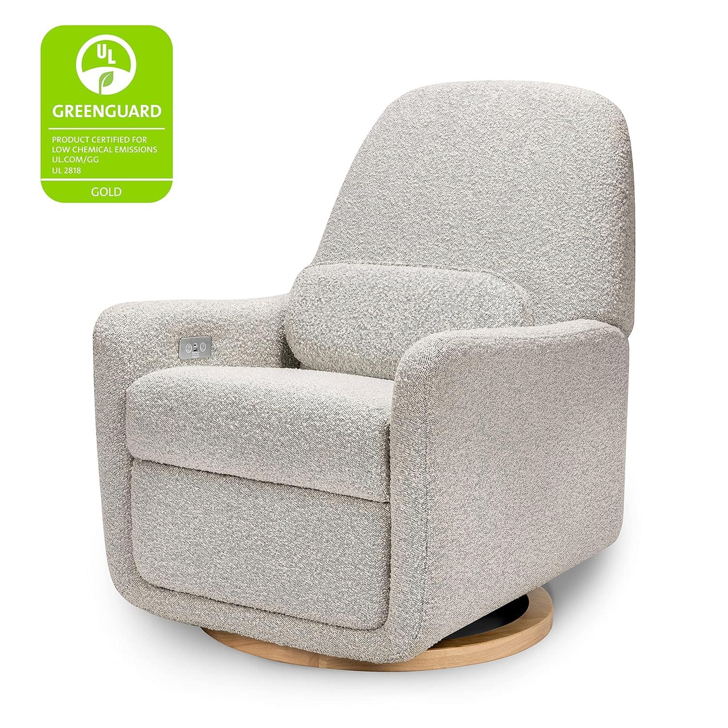 Arc Swivel Glider Recliner in Black/White Boucle with Wood Base