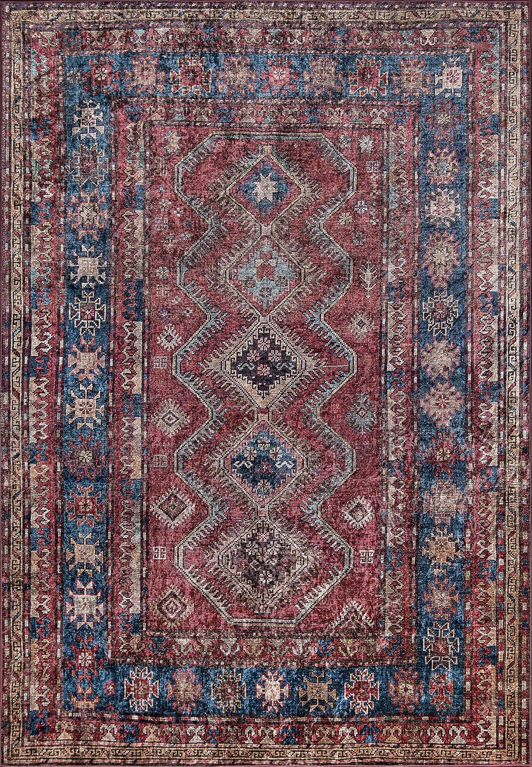 Elysian Fields Blue and Burgundy 8' x 10' Wool Blend Area Rug