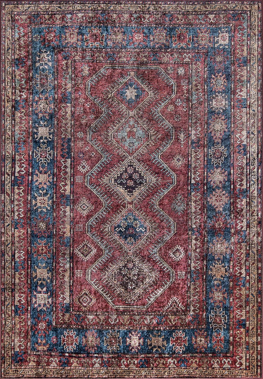 5'x8' Karachi Rezi Area Rug Burgundy - Momeni: Geometric Bohemian, Rubber Backed, Medium Pile, Indoor Use