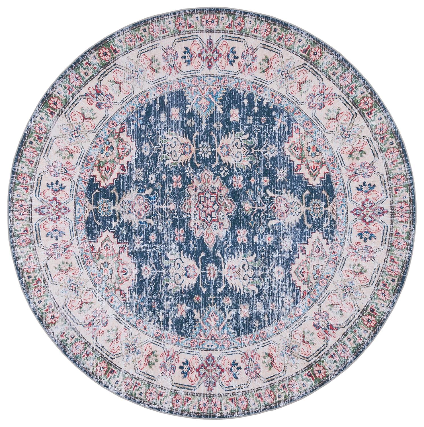 Tucson TSN196 Power Loomed Machine Washable Area Rug - Navy/Beige - 6' Round - Safavieh.