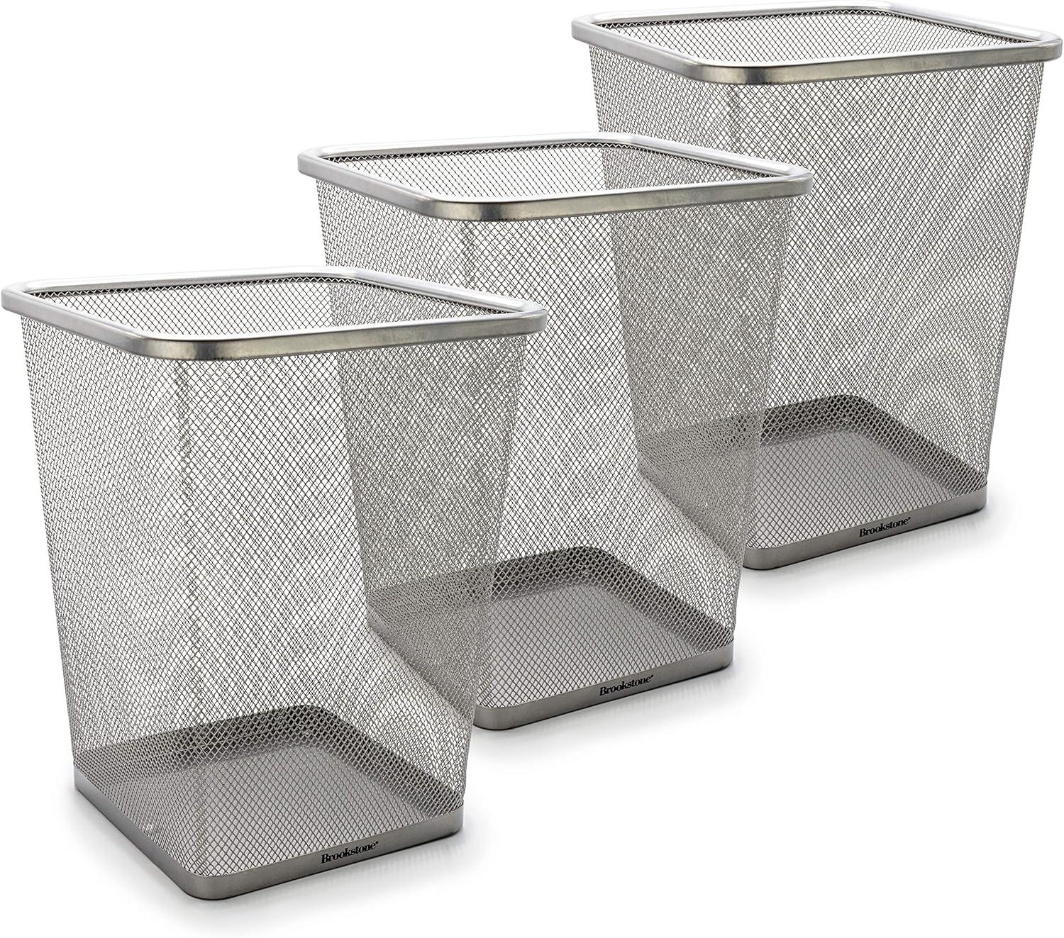 Silver Mesh Open-Top Square Wastebasket Set