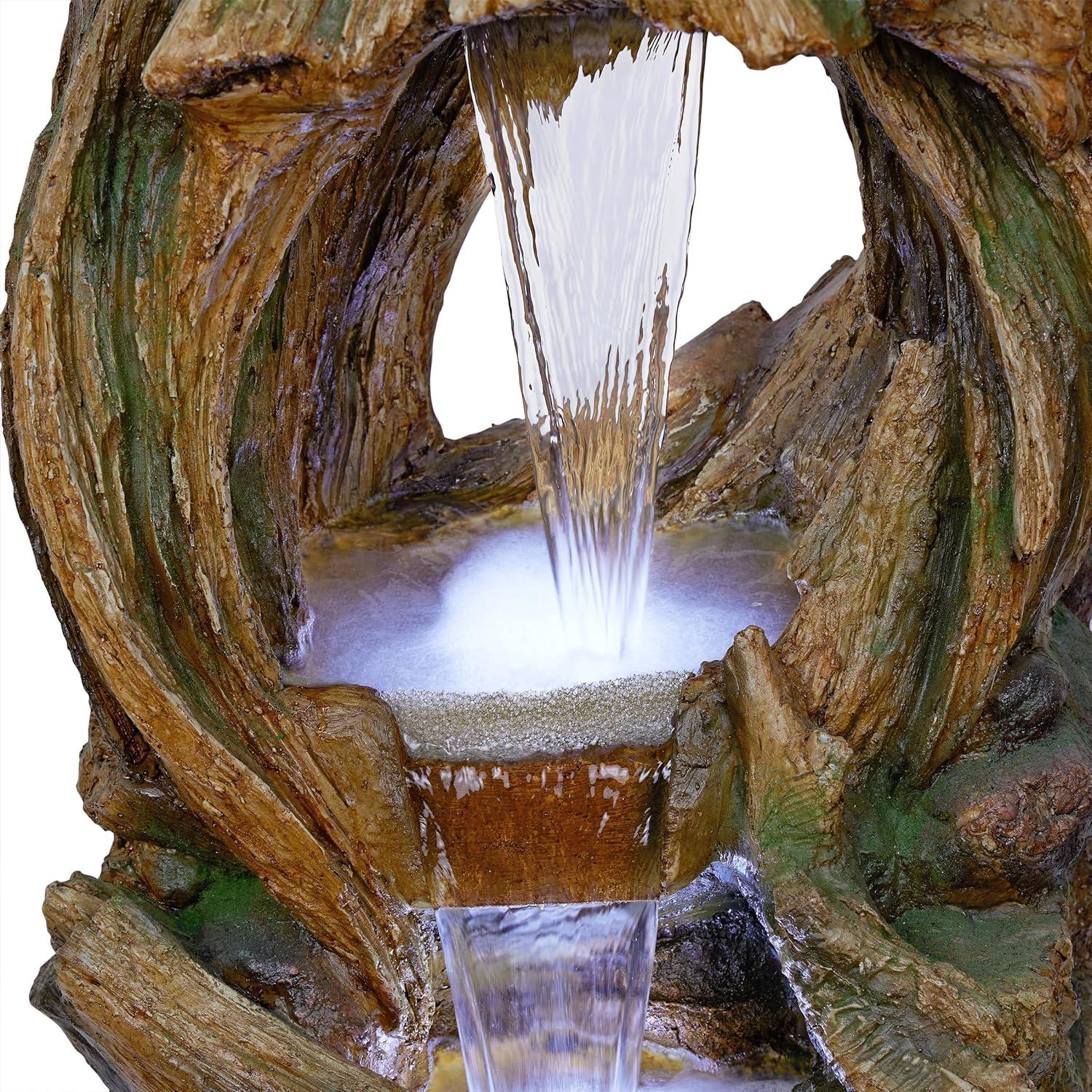 40" Brown Polyresin Tree Trunk Fountain with LED Lights