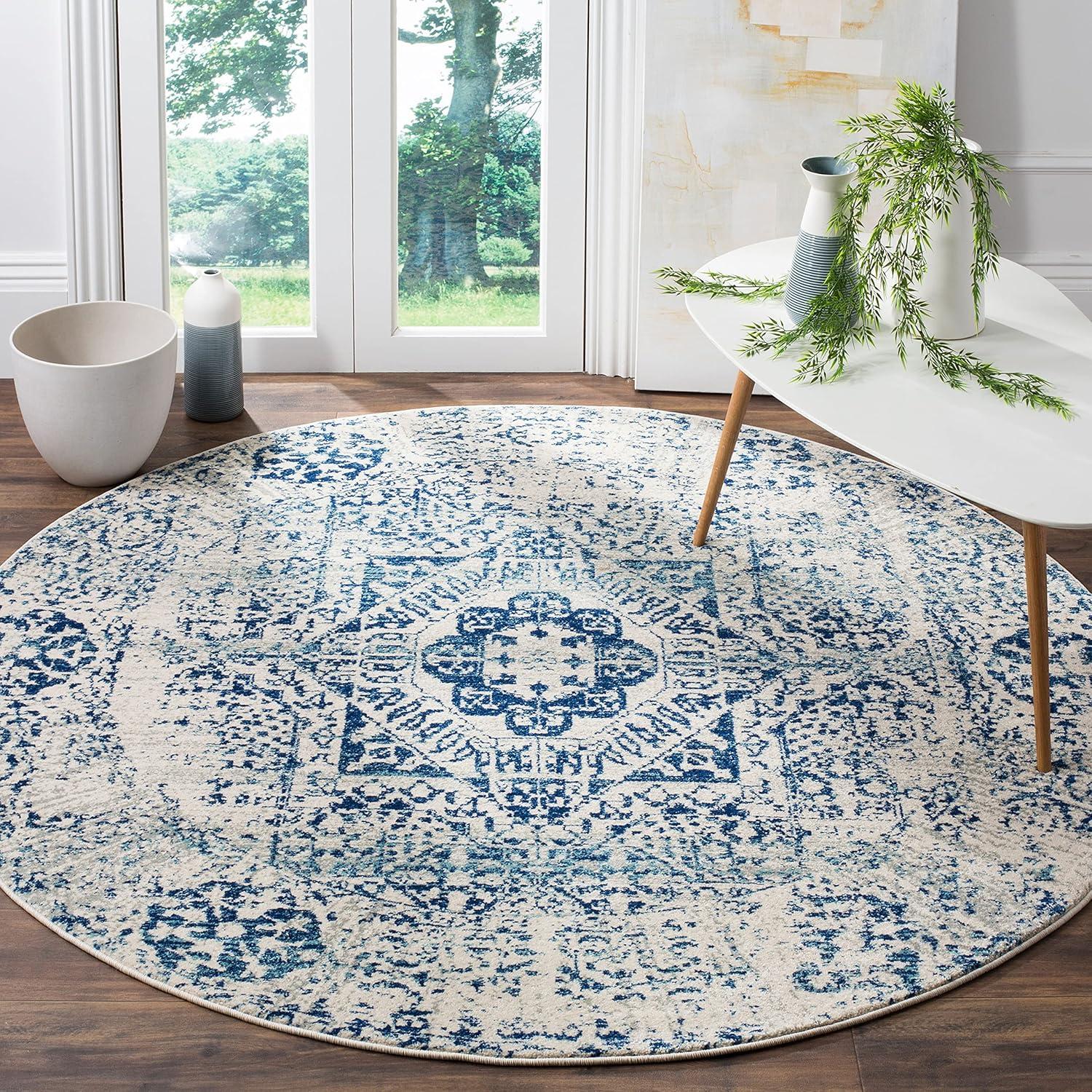 Evoke EVK260 Power Loomed Accent Rug - Ivory/Blue - 3' Round - Safavieh.