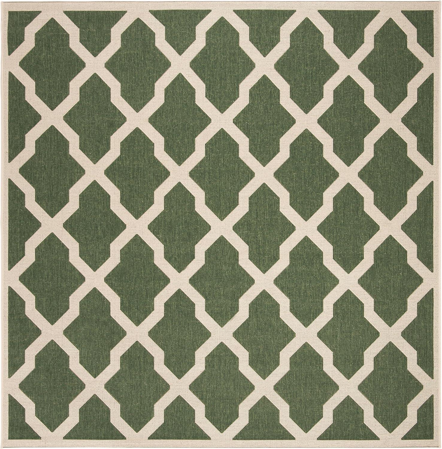 SAFAVIEH Beach House Talbot Geometric Indoor/Outdoor Area Rug, Green/Creme, 6'7" x 6'7" Square