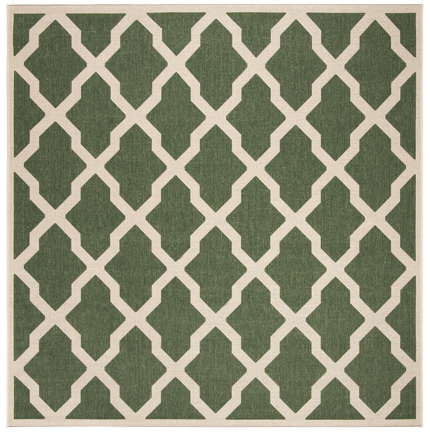 Beach House BHS122 Power Loomed Indoor/Outdoor Area Rug - Green/Creme - 6'7"x6'7" - Safavieh