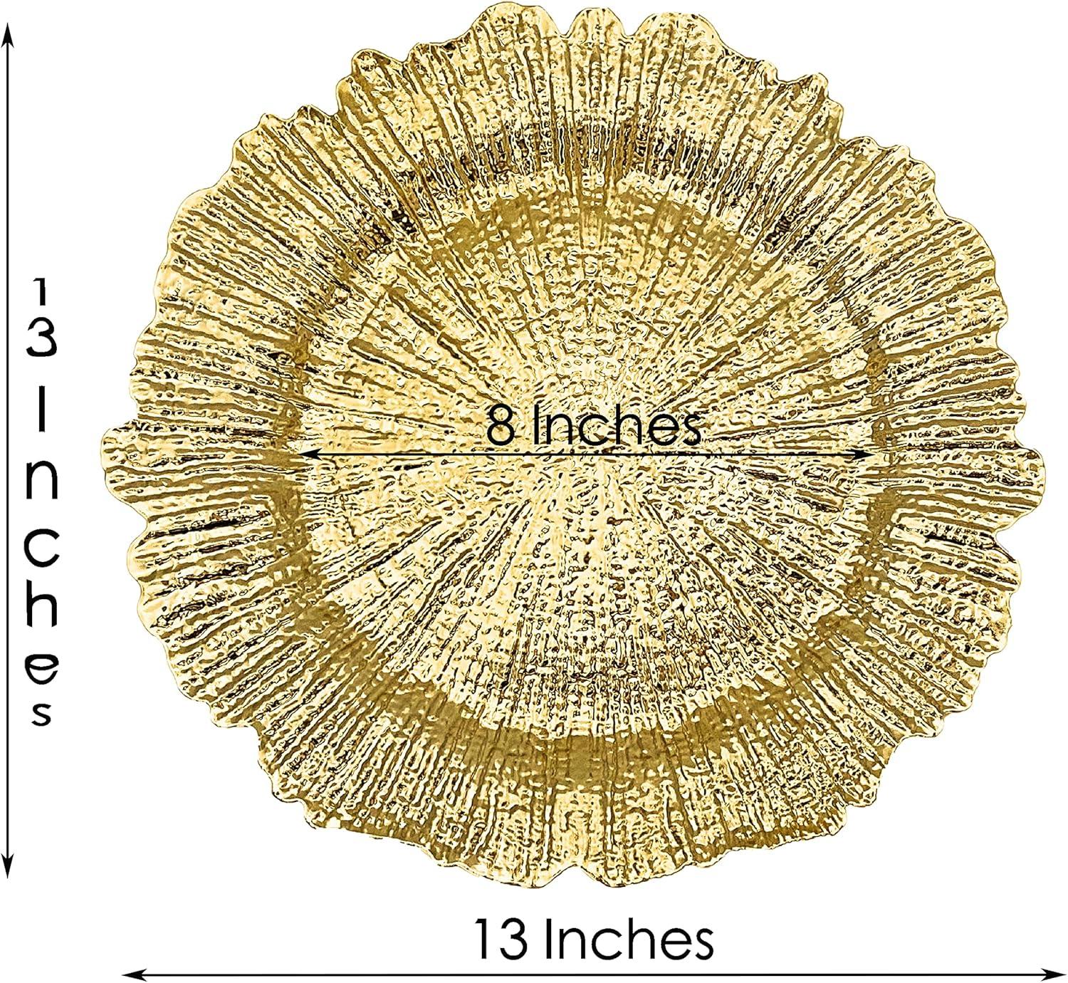 Craft and Party Charger Plate, 6 pcs 13" Round Gold Plastic Reef Charger Plate For Weddings And Elegant Settings With A Metallic Finish