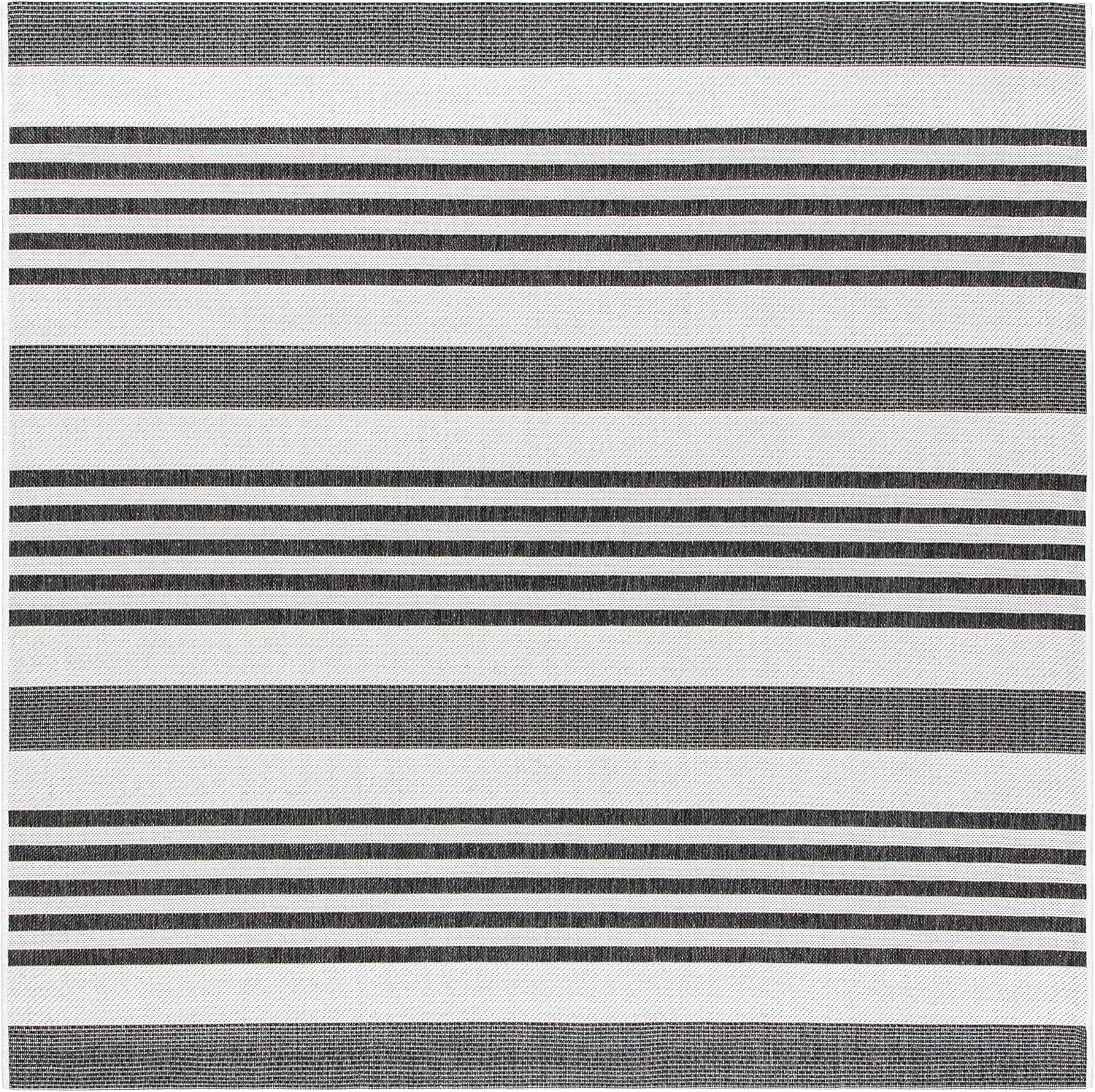 SAFAVIEH Beach House Henry Striped Indoor/Outdoor Area Rug, Light Grey/Charcoal, 6'7" x 6'7" Square