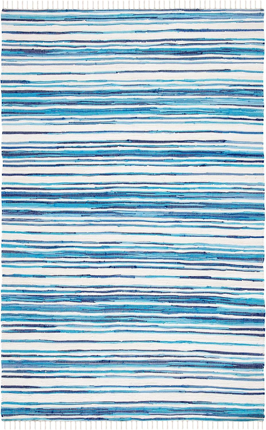 Rag Rug RAR126 Hand Woven Indoor Area Rug - 5'x8' - Ivory/Blue - Safavieh