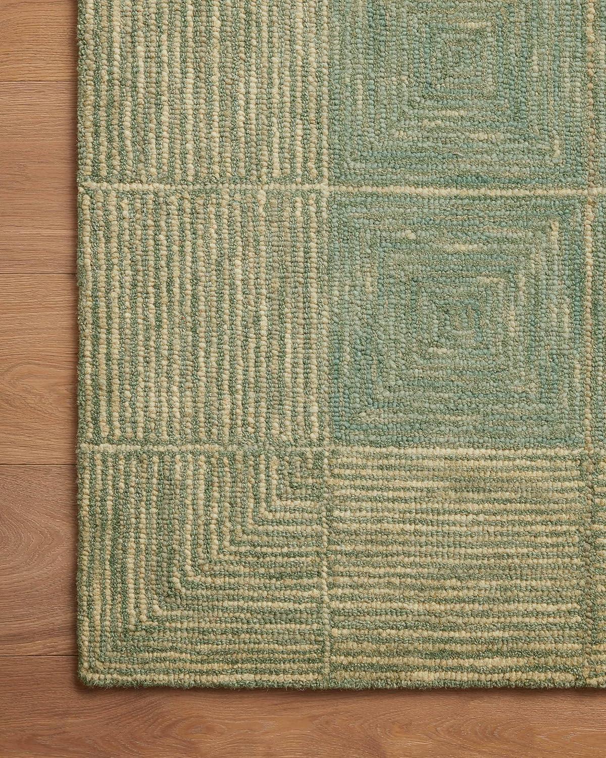 Handmade Tufted Green Diamond Wool Area Rug 7'9" x 9'9"