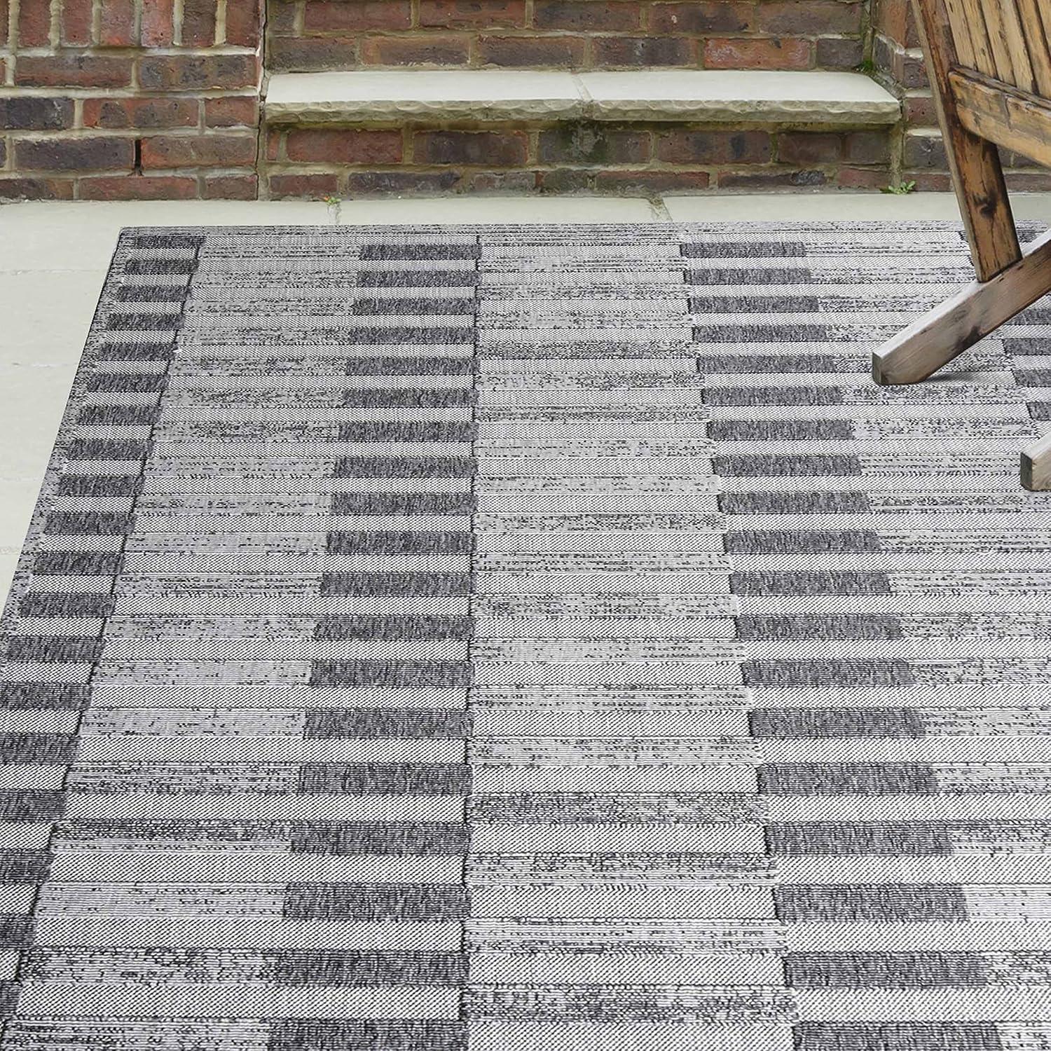 Superior Indoor Outdoor Area Rug, Perfect for Patio, Bedroom, Kitchen, Laundry Room, Entryway, Office, Playroom, Carpet Cover, Geometric Contemporary Stripe, Grayson Collection, 5' 2" x 7' 2", Grey