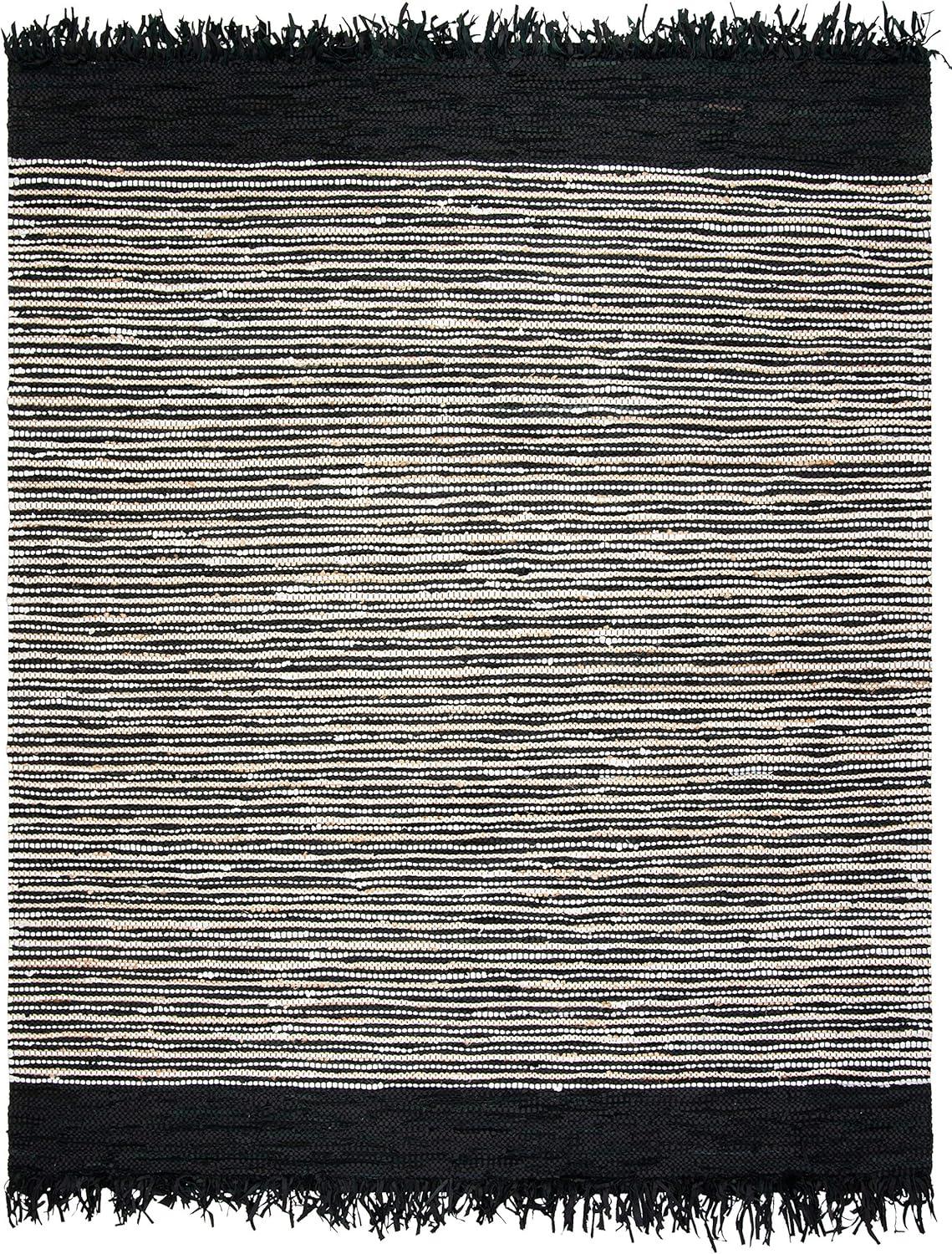 SAFAVIEH Vintage Leather Aaron Stripe Fringed Area Rug, Black/Multi, 6' x 6' Square