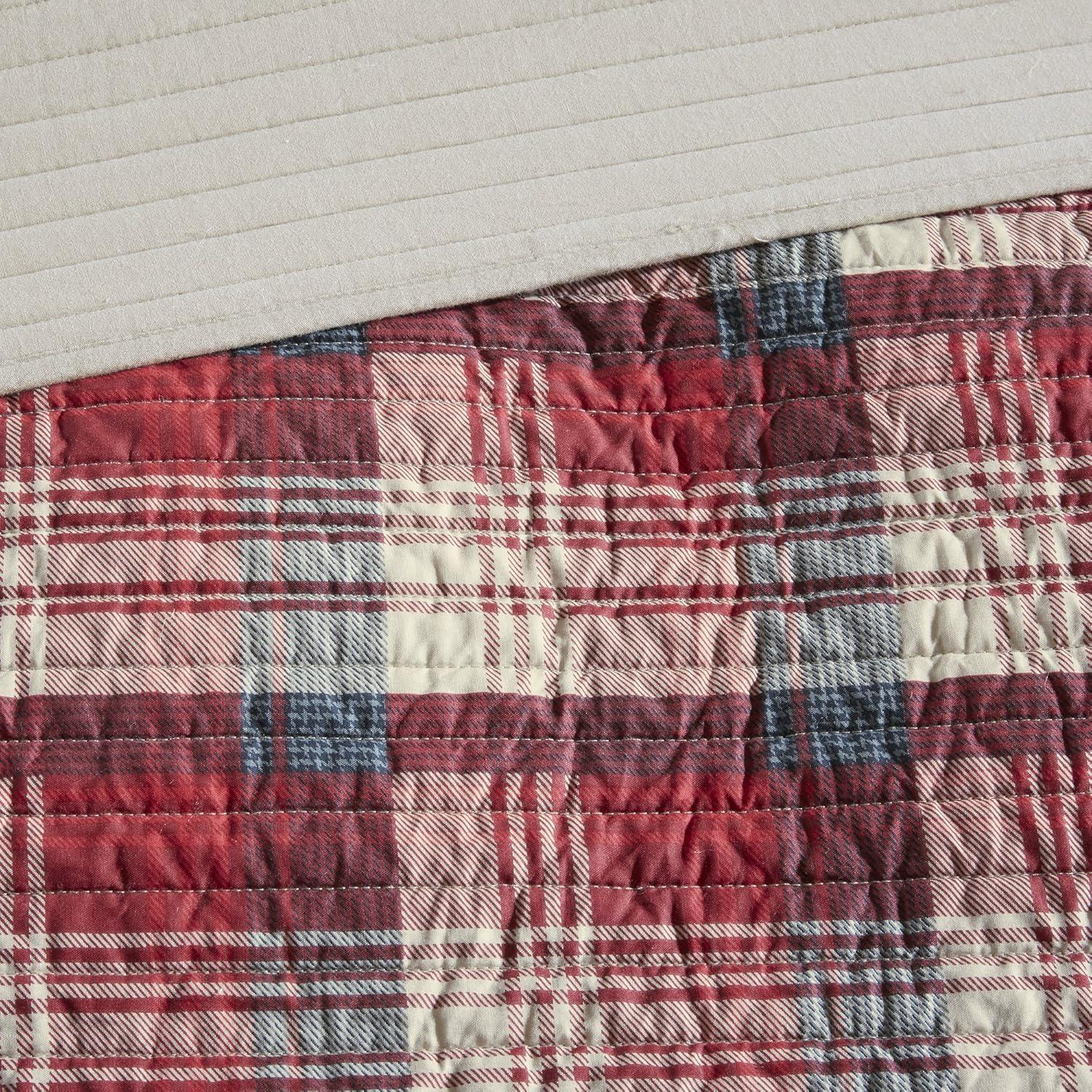 Red and Tan Plaid Cotton Reversible Full Quilt Set