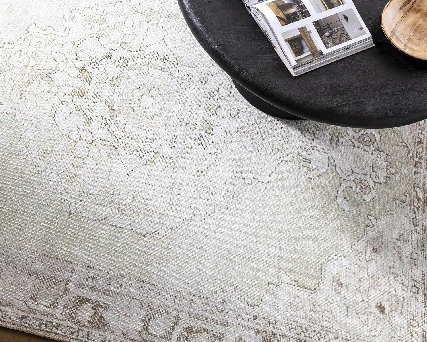 Our PNW Home x Livabliss Our PNW Home x Livabliss Machine Washable Oriental Boho Cream Light Brown Area Rug