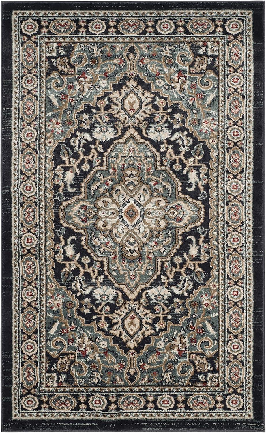 Lyndhurst LNH338 Power Loomed Area Rug - Anthracite/Teal - 4'x6' - Safavieh.