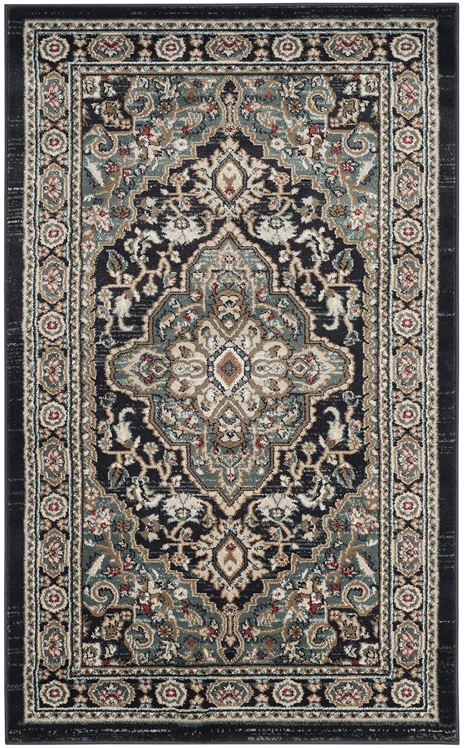 Lyndhurst LNH338 Power Loomed Area Rug - Anthracite/Teal - 4'x6' - Safavieh.