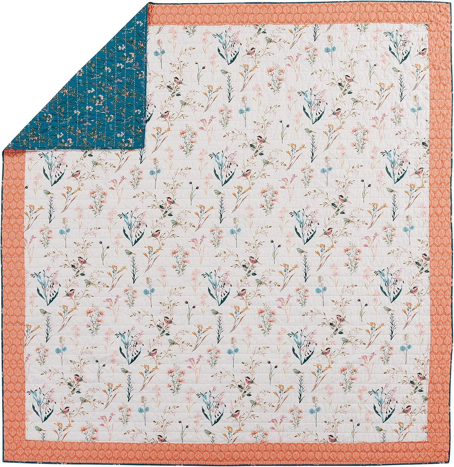 Full Pink Cotton Reversible Floral Quilt Set