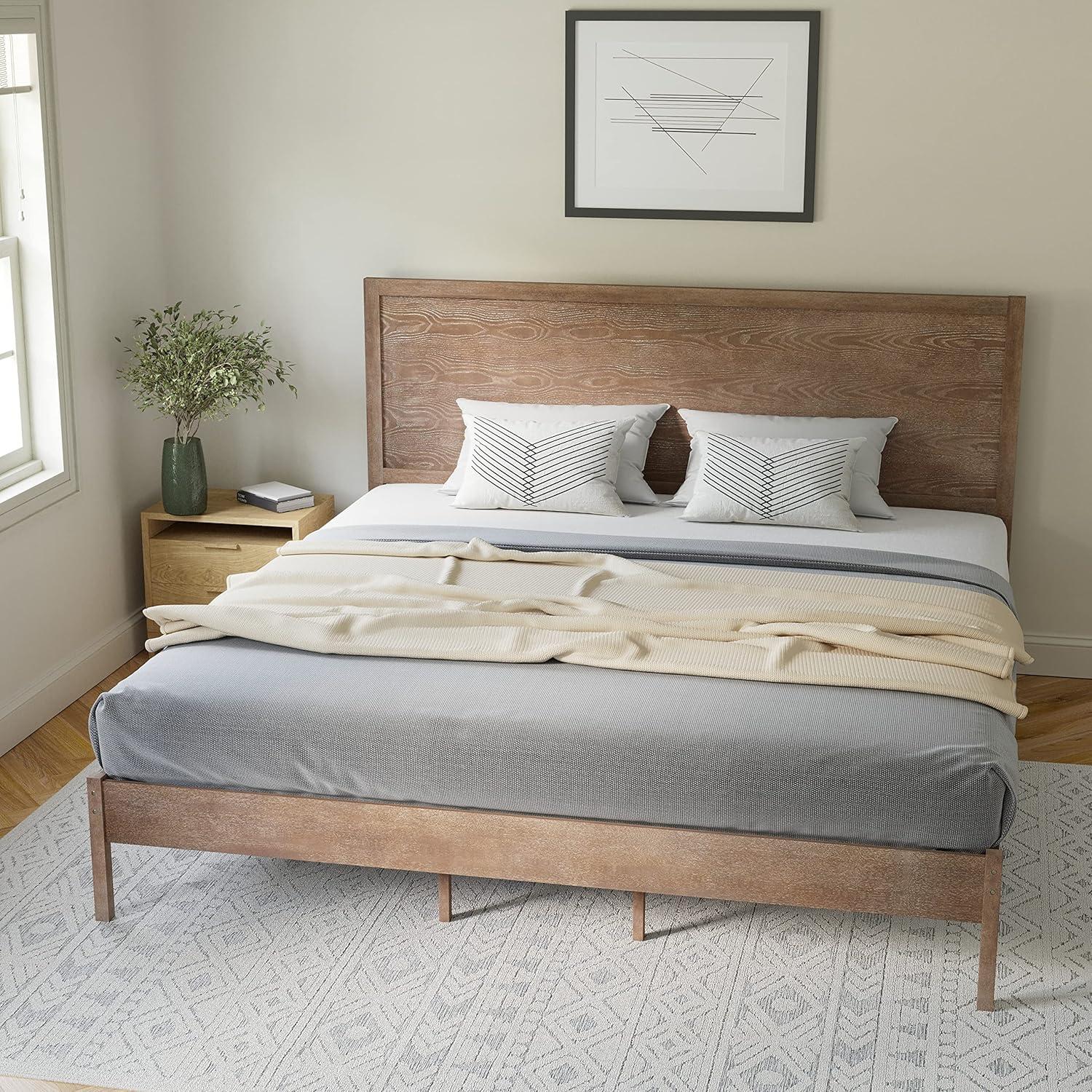 Flash Furniture Asher Solid Wood Platform Bed with Wooden Slats and Headboard, No Box Spring Needed