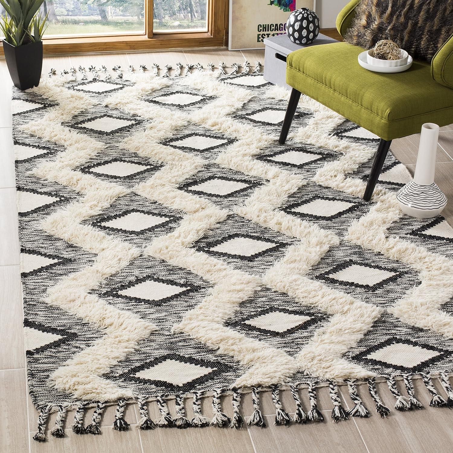 Kenya KNY908 Hand Knotted Area Rug - Black/Ivory - 4'x6' - Safavieh