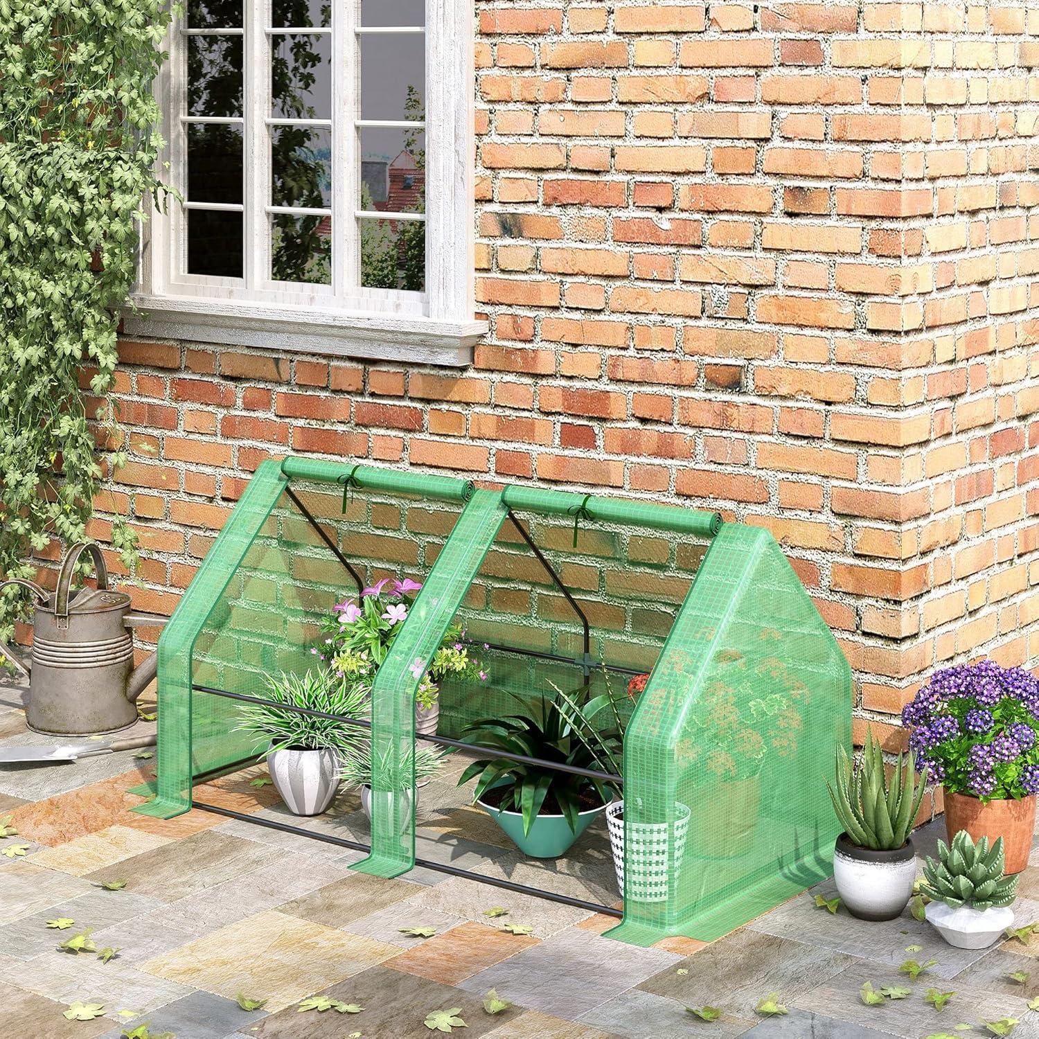 Outsunny 6' x 3' x 3' Mini Greenhouse Portable Hot House with Large Zipper Doors & Water/UV PE Cover for Outdoor and Garden, Green