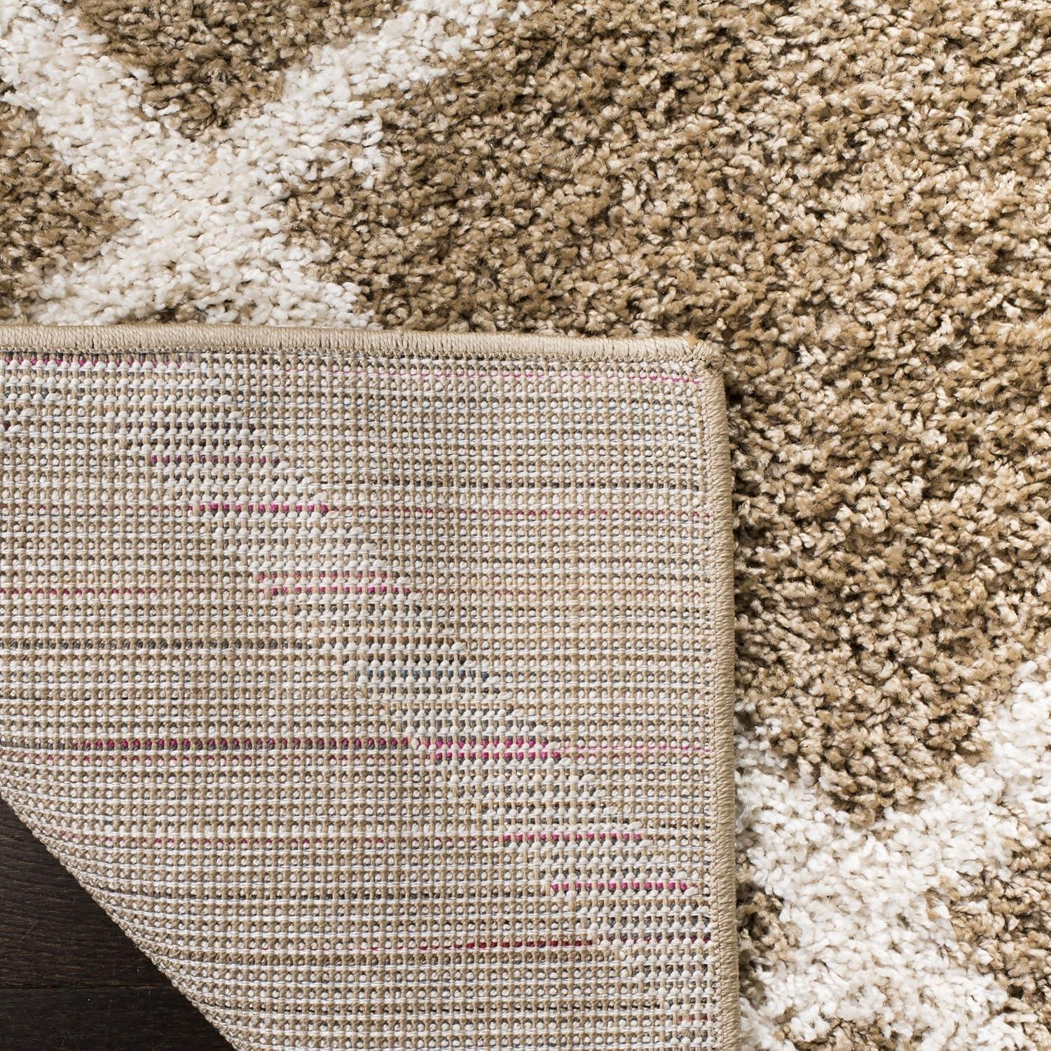 SAFAVIEH New York Shag Collection Runner Rug - 2' x 8', Dark Beige & Ivory, Trellis Design, Non-Shedding & Easy Care, 1.2-inch Thick Ideal for High Traffic Areas in Living Room, Bedroom (SG169A)