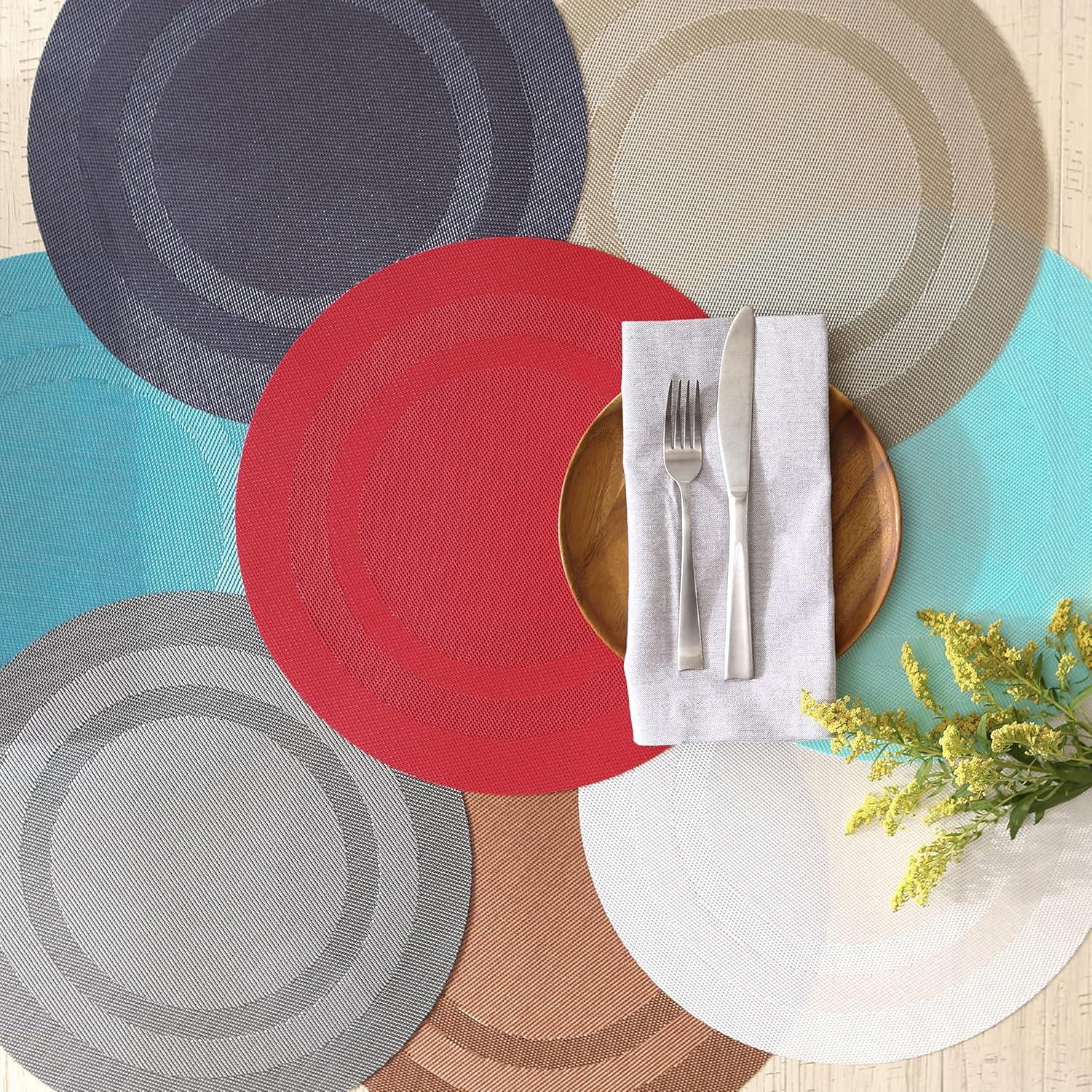 DII Teal Round PVC Doubleframe Placemat 6 Piece