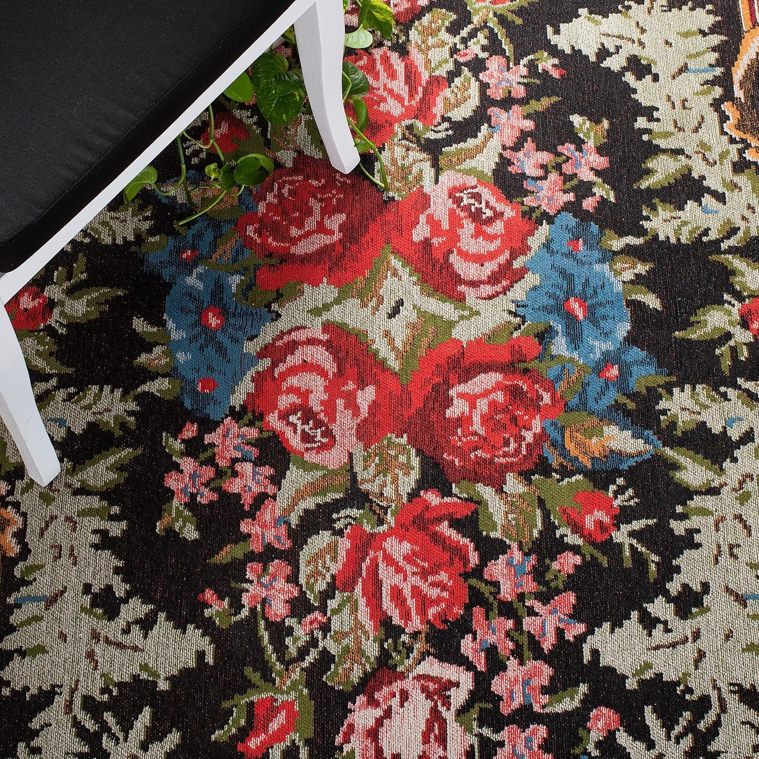 Elegant Vintage-Inspired 2'3" x 12' Black Synthetic Runner Rug