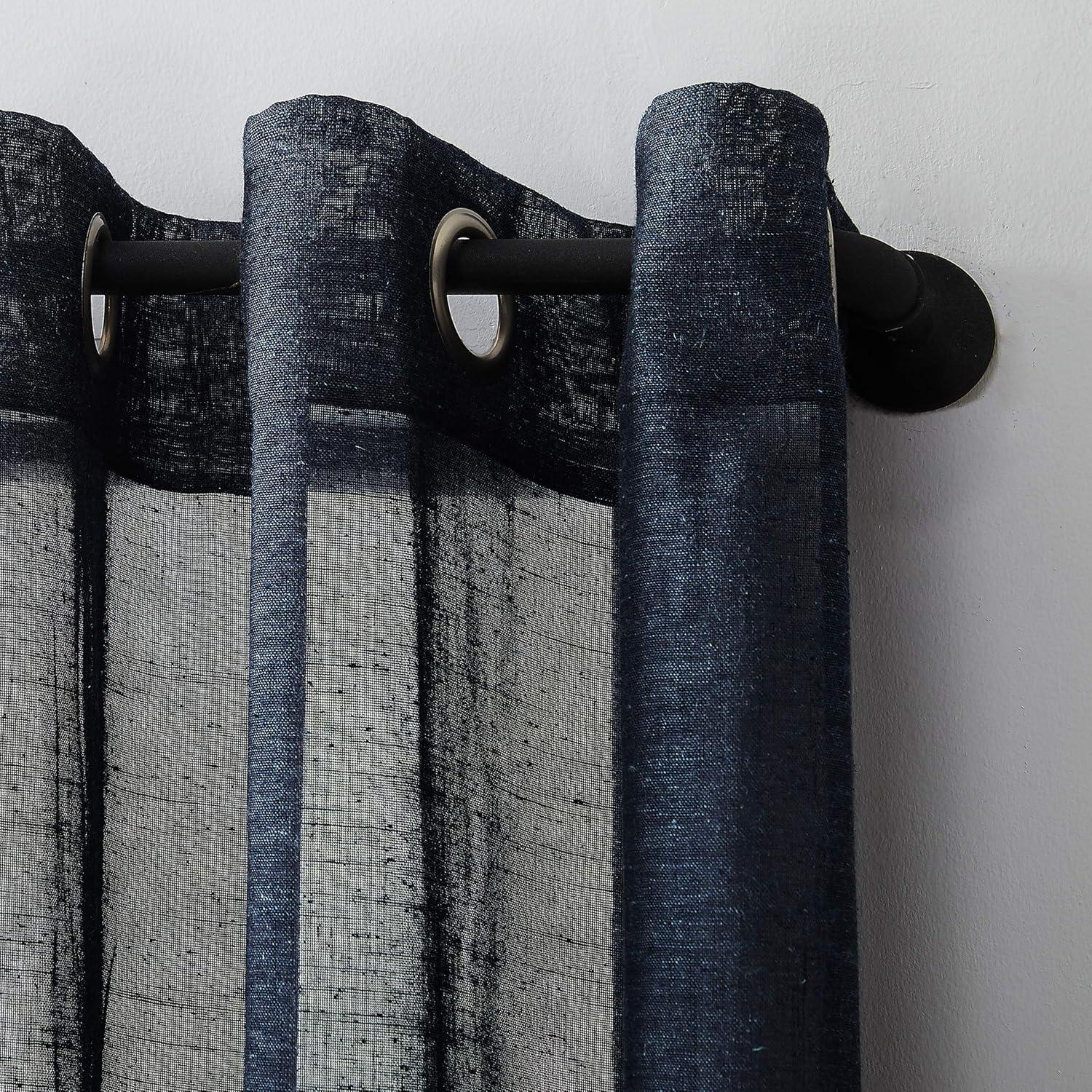 84"x52" Slub Textured Linen Blend Grommet Top Curtain Navy - Archaeo: Modern Light Filtering Panel