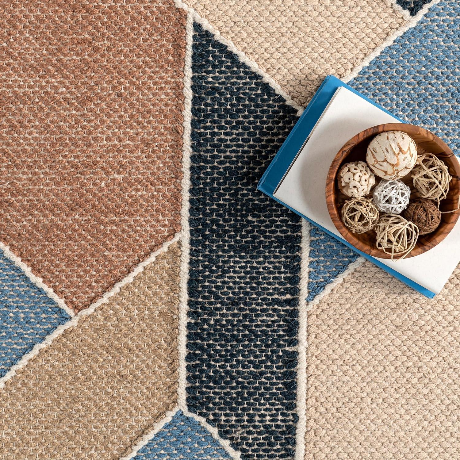 Nuloom Rhea Geometric 5x8 Wool Jute Indoor Area Rug for Dining Room Rug Neutral Rug Living Room Rug Kitchen, Blue