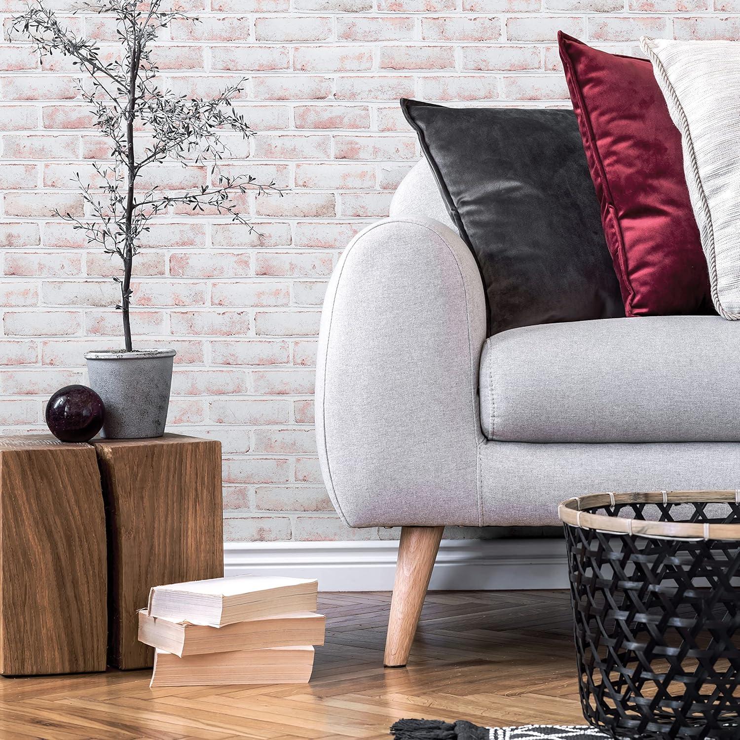 Tempaper Textured Faux Brick White Peel and Stick Wallpaper, 20.5" x 16.5'