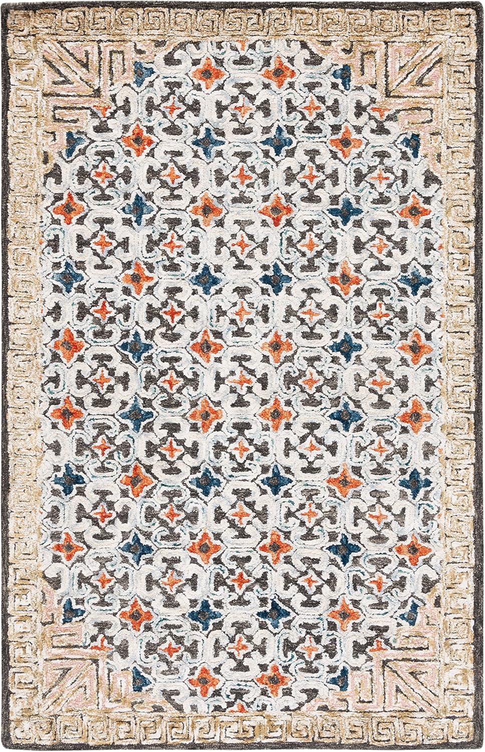 Handmade Blue & Taupe Geometric Wool-Viscose Blend Area Rug - 5' x 8'