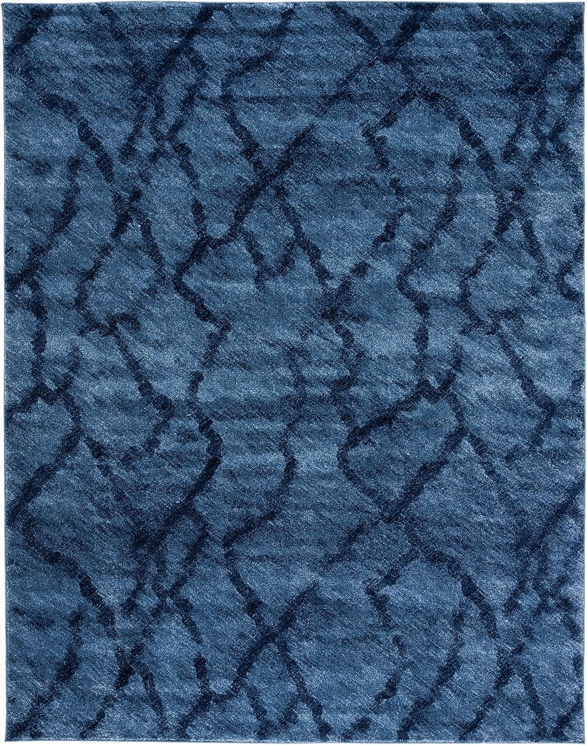 Blue and Dark Blue Abstract Shag 9' x 12' Rug