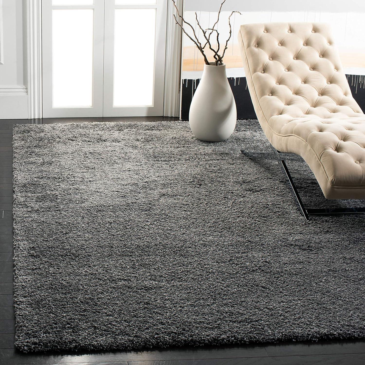 SAFAVIEH California Solid Plush Shag Area Rug, Dark Grey, 8'6" x 8'6" Square