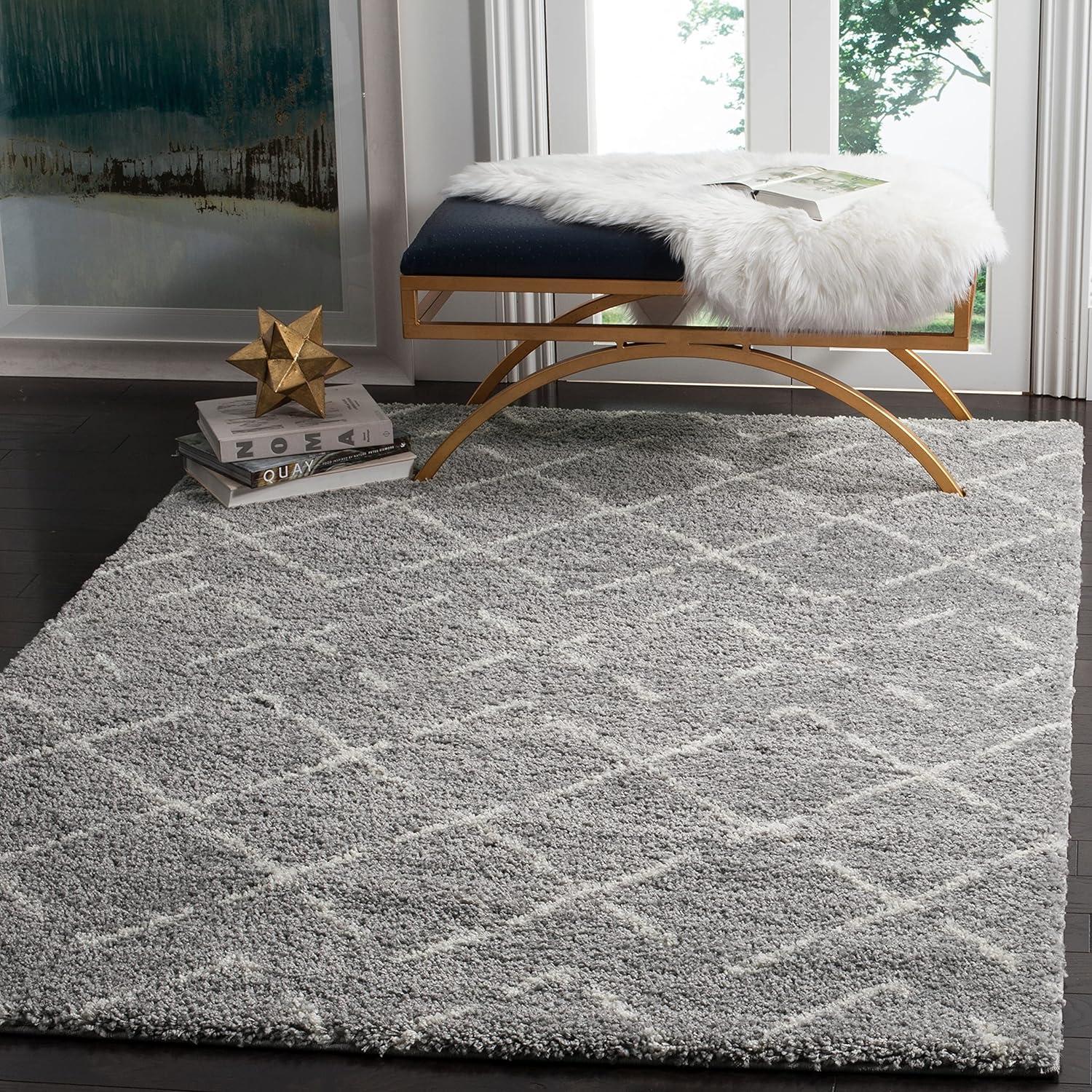 Ivory Rectangular Shag Synthetic Area Rug 6'7" x 9'2"