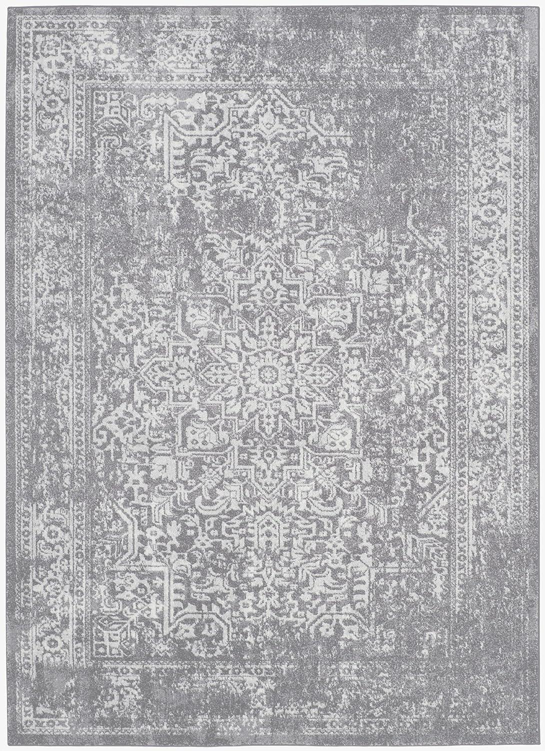 SAFAVIEH Evoke Trena Traditional Distressed Area Rug, Silver/Ivory, 4' x 6'