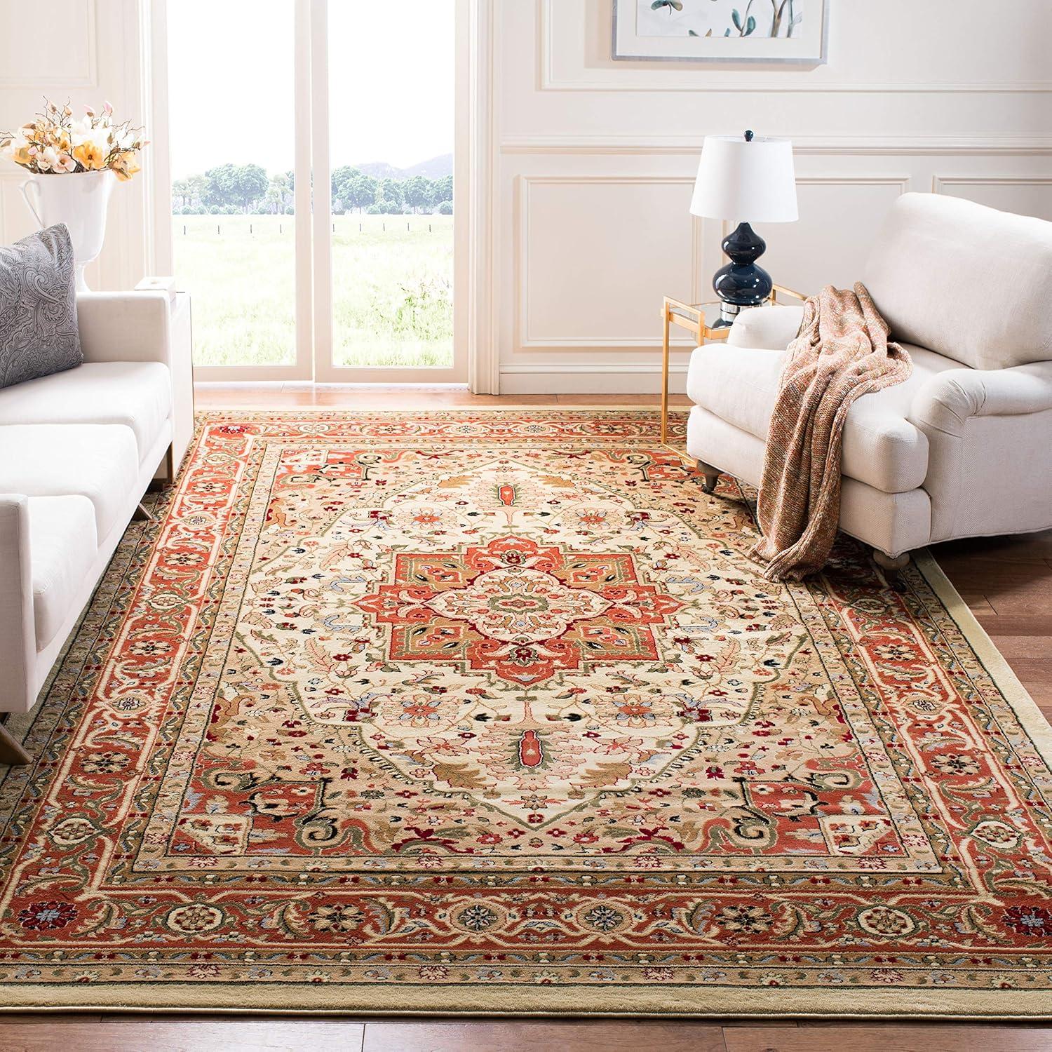 SAFAVIEH Lyndhurst Miranda Floral Area Rug, Ivory/Rust, 5'3" x 5'3" Square