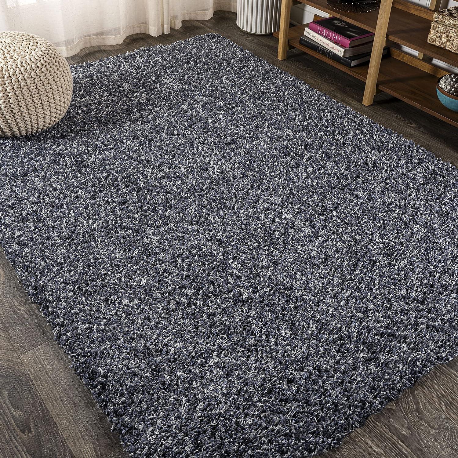 Denim Blue Rectangular Shag 4' x 6' Synthetic Area Rug