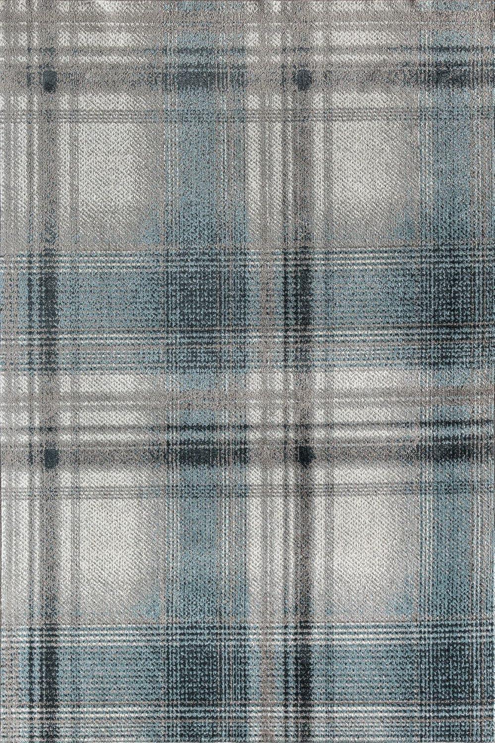Rugs America Jaelyn JD50A Baltic Rapids Plaid Contemporary Blue Area Rug for Dining Room Rug Neutral Rug Living Room Rug Kitchen, 8'0"X10'0"