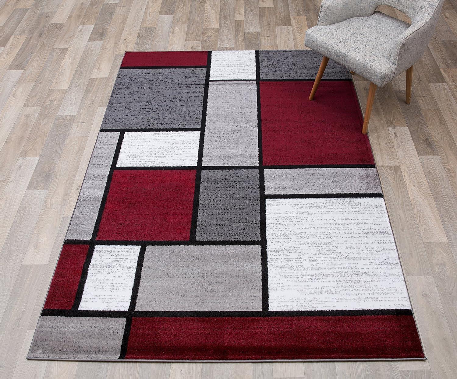 World Rug Gallery Contemporary Modern Boxed Color Block Red 7'10"x10'2" Area Rug