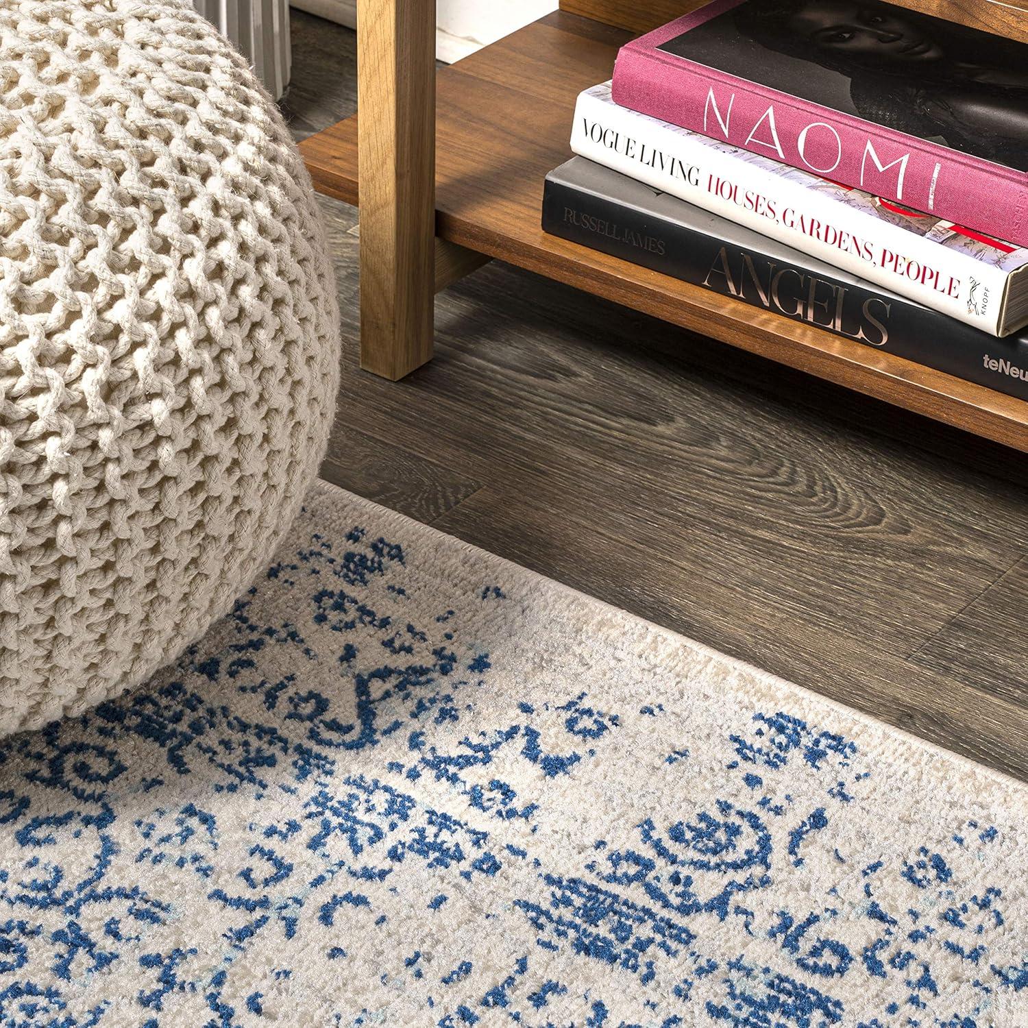 3'x5' Ferro Filigree Charcoal Black and White Area Rug, Cream/Blue - JONATHAN Y